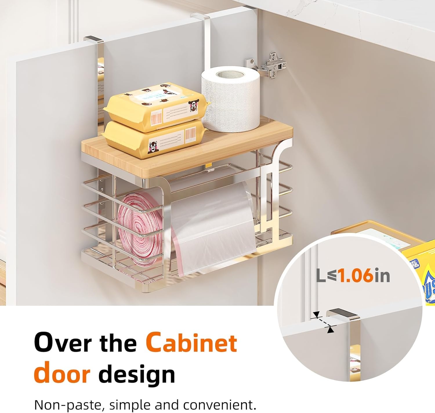 image:imageSevenblue 2 Pack Stackable Trash Bag Holder with Bamboo Top 2025 Pro Wall Mount Laundry Room Organization Djustable Hooks for Cabinet Door Organizers in KitchenPantryLaundry Room Silvery