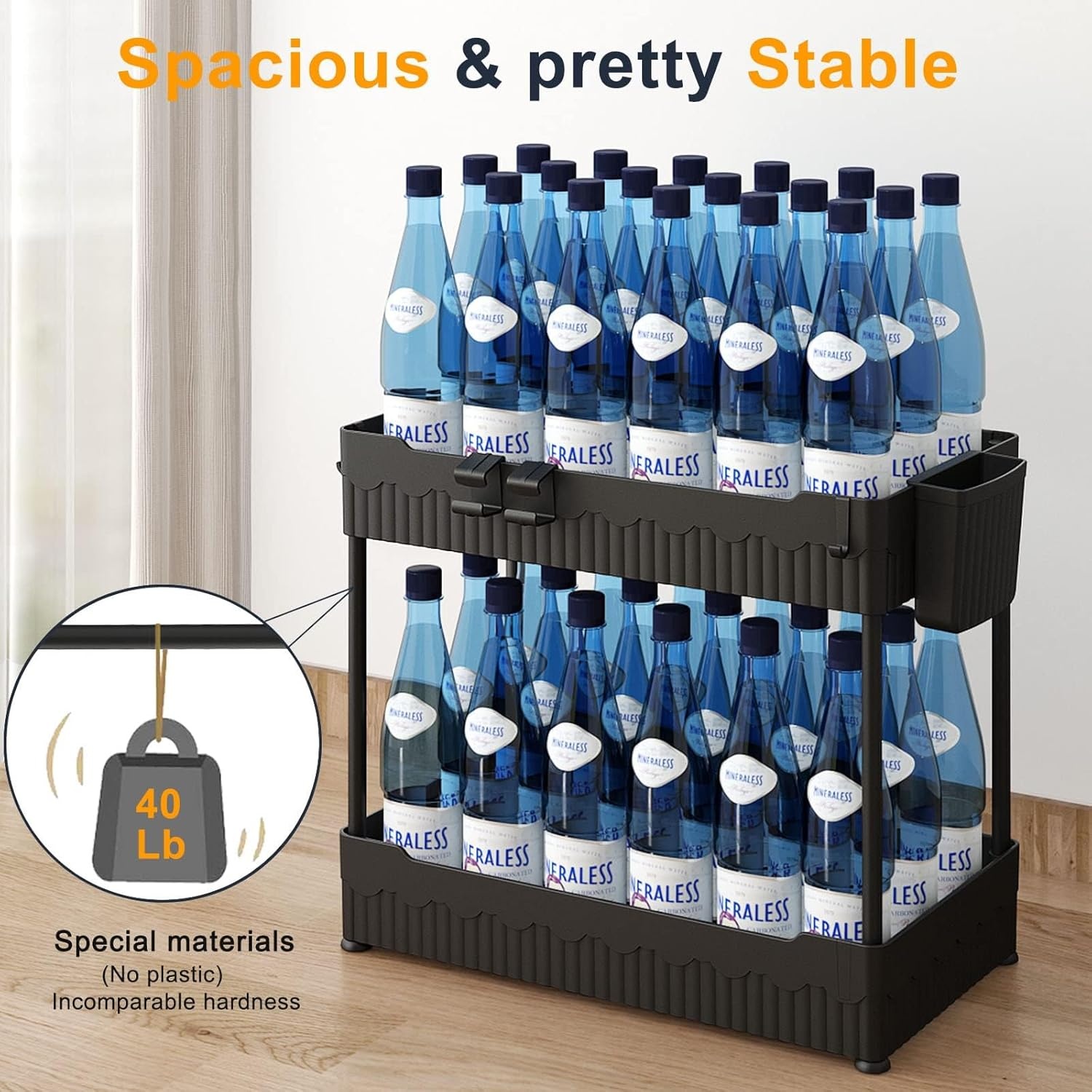 image:imageSevenblue 2 Pack Under Sink Organizer Under Bathroom Cabinet Organizer with Hooks Hanging Cup MultiPurpose Storage Shelf for Kitchen Bathroom BlackBlack