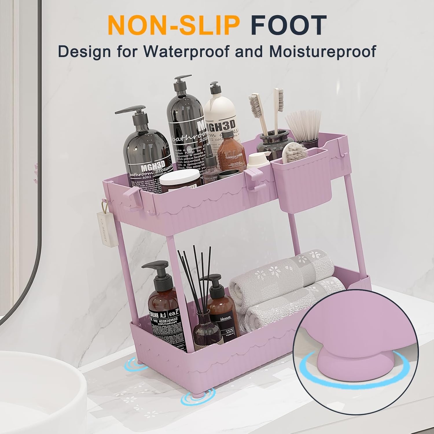 image:imageSevenblue 2 Pack Under Sink Organizer Under Bathroom Cabinet Organizer with Hooks Hanging Cup MultiPurpose Storage Shelf for Kitchen Bathroom BlackPink