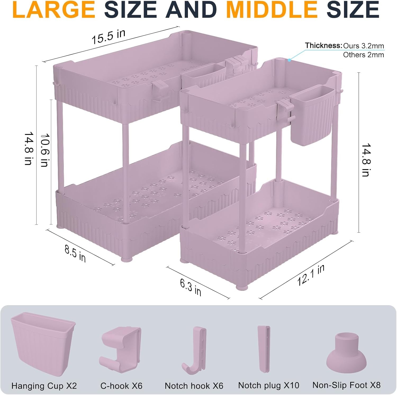 image:imageSevenblue 2 Pack Under Sink Organizer Under Bathroom Cabinet Organizer with Hooks Hanging Cup MultiPurpose Storage Shelf for Kitchen Bathroom BlackPink