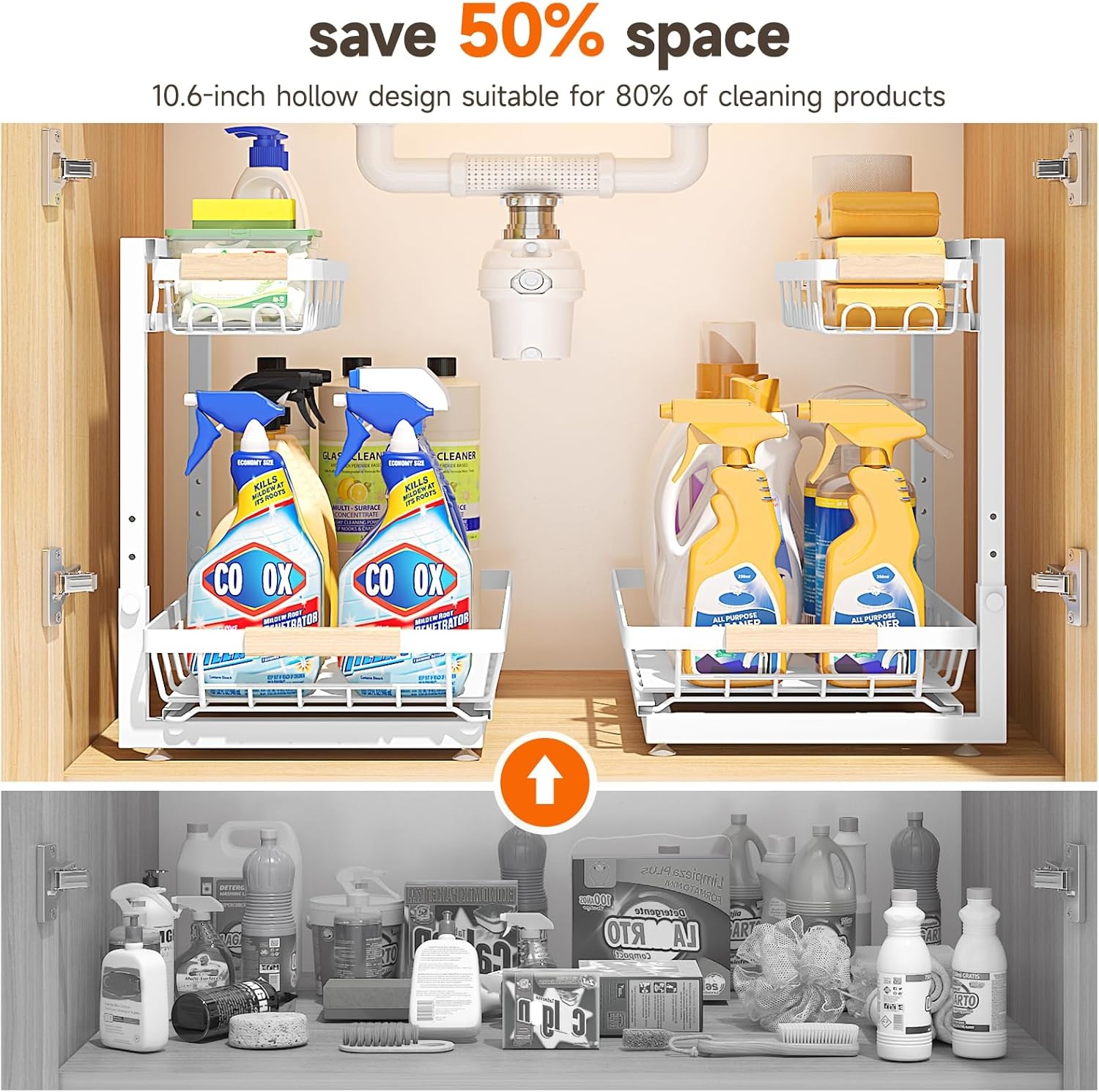 image:imageSevenblue 2 Packs Under Sink Organizer Height Adjustable 2 Tier Under Kitchen Sink Organizer MultiPurpose Storage Shelf for Kitchen Bathroom Cabinet White LargeWhite