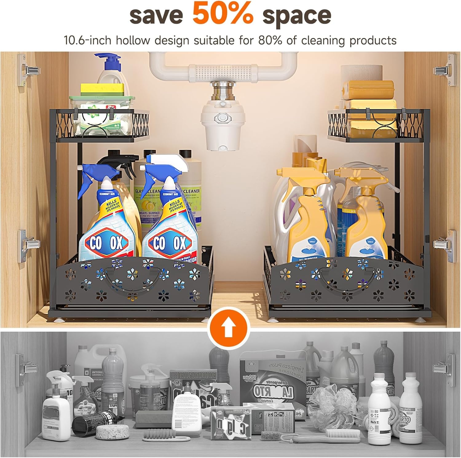 image:imageSevenblue 2 Packs Under Sink Organizer Height Adjustable 2 Tier Under Kitchen Sink Organizer MultiPurpose Storage Shelf for Kitchen Bathroom Cabinet White LargeMetal