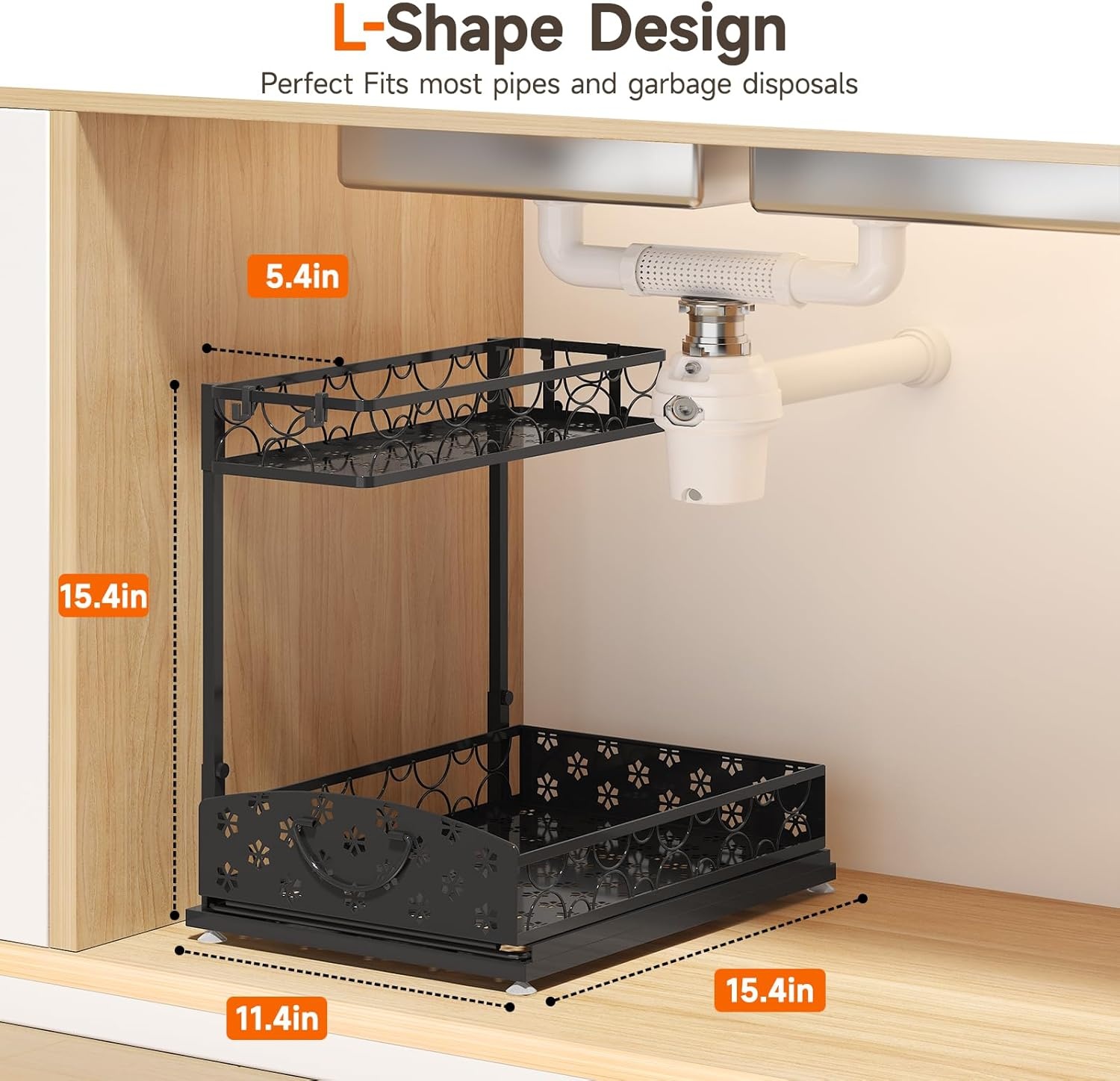 image:imageSevenblue 2 Packs Under Sink Organizer Height Adjustable 2 Tier Under Kitchen Sink Organizer MultiPurpose Storage Shelf for Kitchen Bathroom Cabinet White LargeMetal