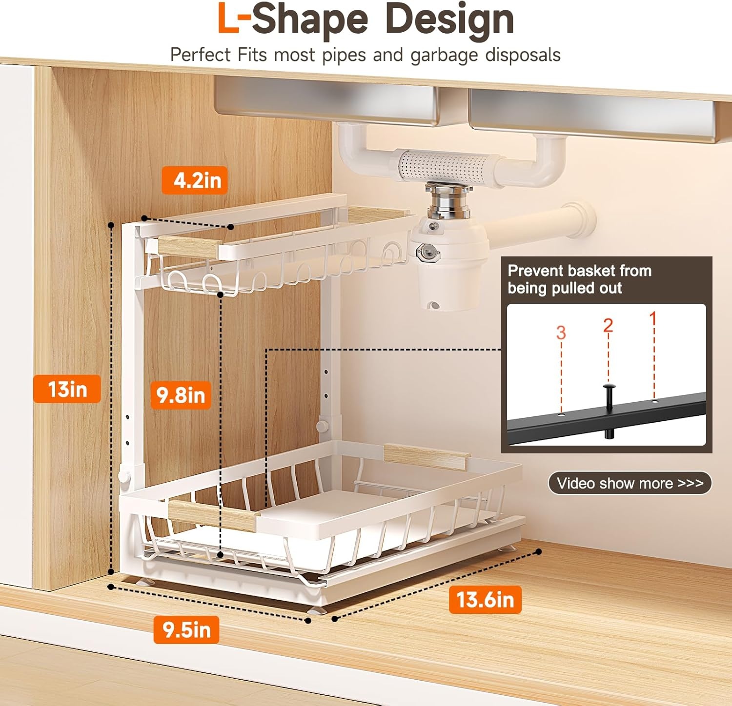 image:imageSevenblue 2 Packs Under Sink Organizer Height Adjustable 2 Tier Under Kitchen Sink Organizer MultiPurpose Storage Shelf for Kitchen Bathroom Cabinet White LargeWhite