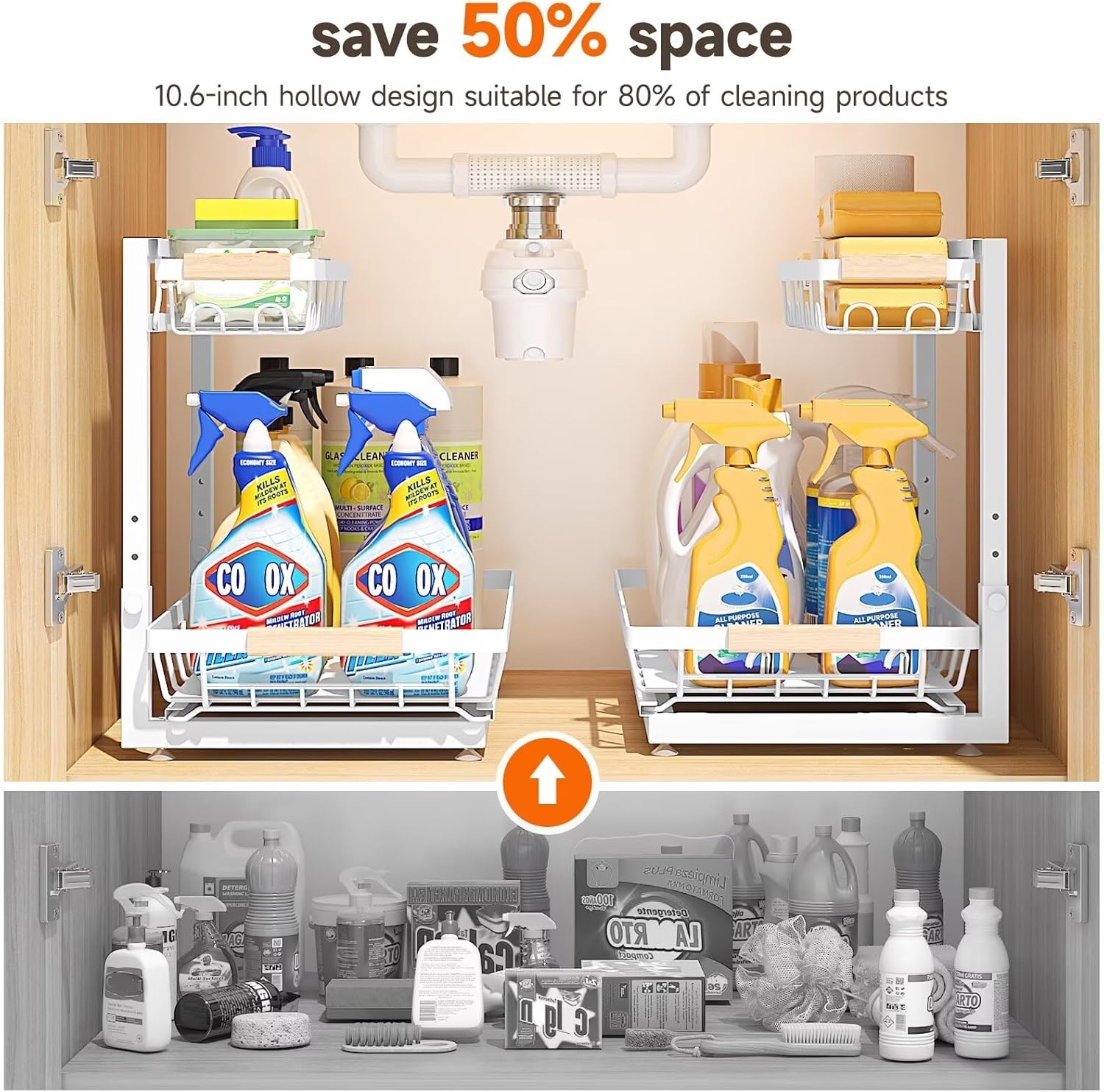 image:imageSevenblue 2 Packs Under Sink Organizer Height Adjustable 2 Tier Under Kitchen Sink Organizer MultiPurpose Storage Shelf for Kitchen Bathroom Cabinet White LargeWhite