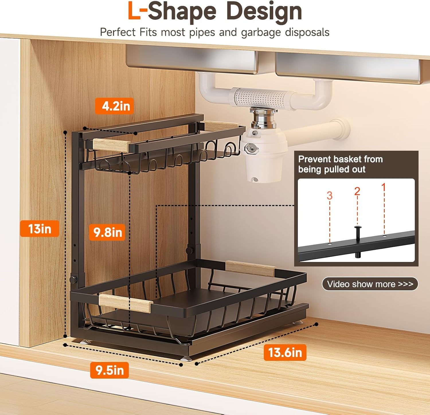 image:imageSevenblue 2 Packs Under Sink Organizer Height Adjustable 2 Tier Under Kitchen Sink Organizer MultiPurpose Storage Shelf for Kitchen Bathroom Cabinet White LargeBrown