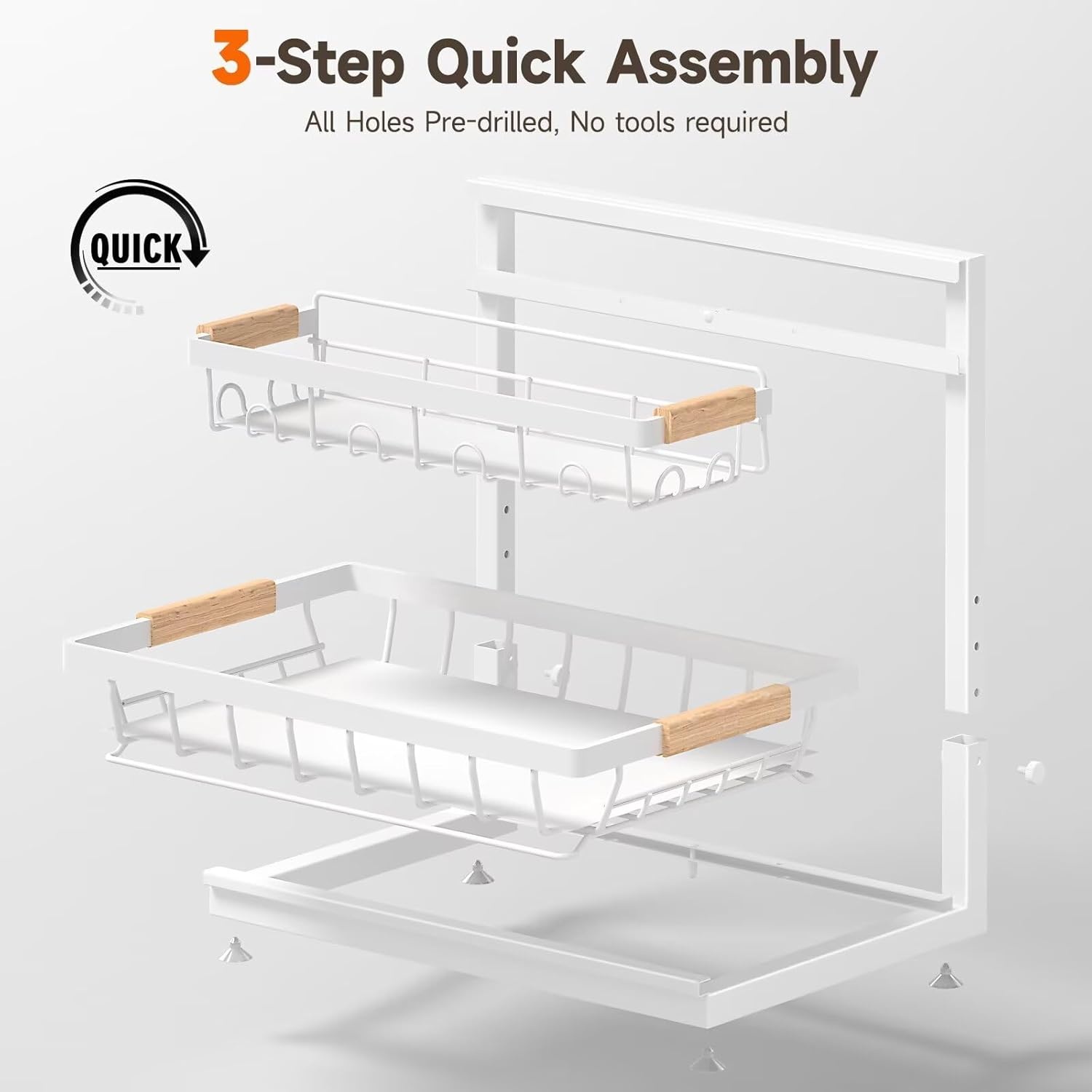 image:imageSevenblue 2 Packs Under Sink Organizer Height Adjustable 2 Tier Under Kitchen Sink Organizer MultiPurpose Storage Shelf for Kitchen Bathroom Cabinet White LargeWhite