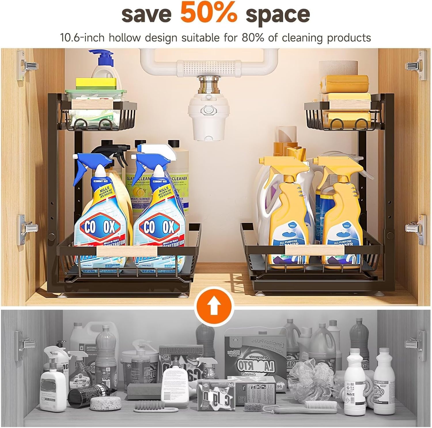 image:imageSevenblue 2 Packs Under Sink Organizer Height Adjustable 2 Tier Under Kitchen Sink Organizer MultiPurpose Storage Shelf for Kitchen Bathroom Cabinet White LargeBrown