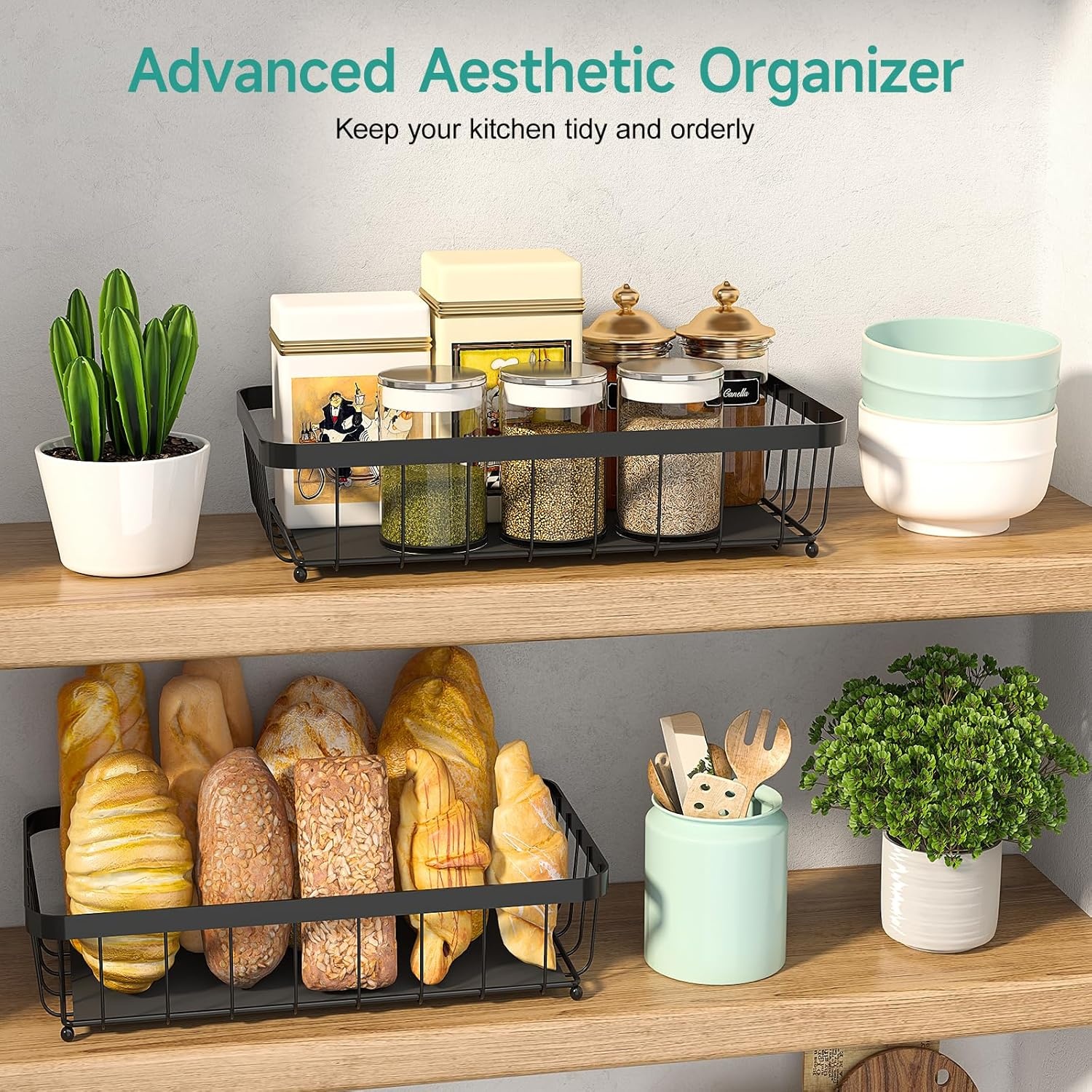 image:imageSevenblue 3 Pack Bathroom Organizers and Storage and 2 Tier Fruit Basket for Kitchen with 2 Banana Hangers
