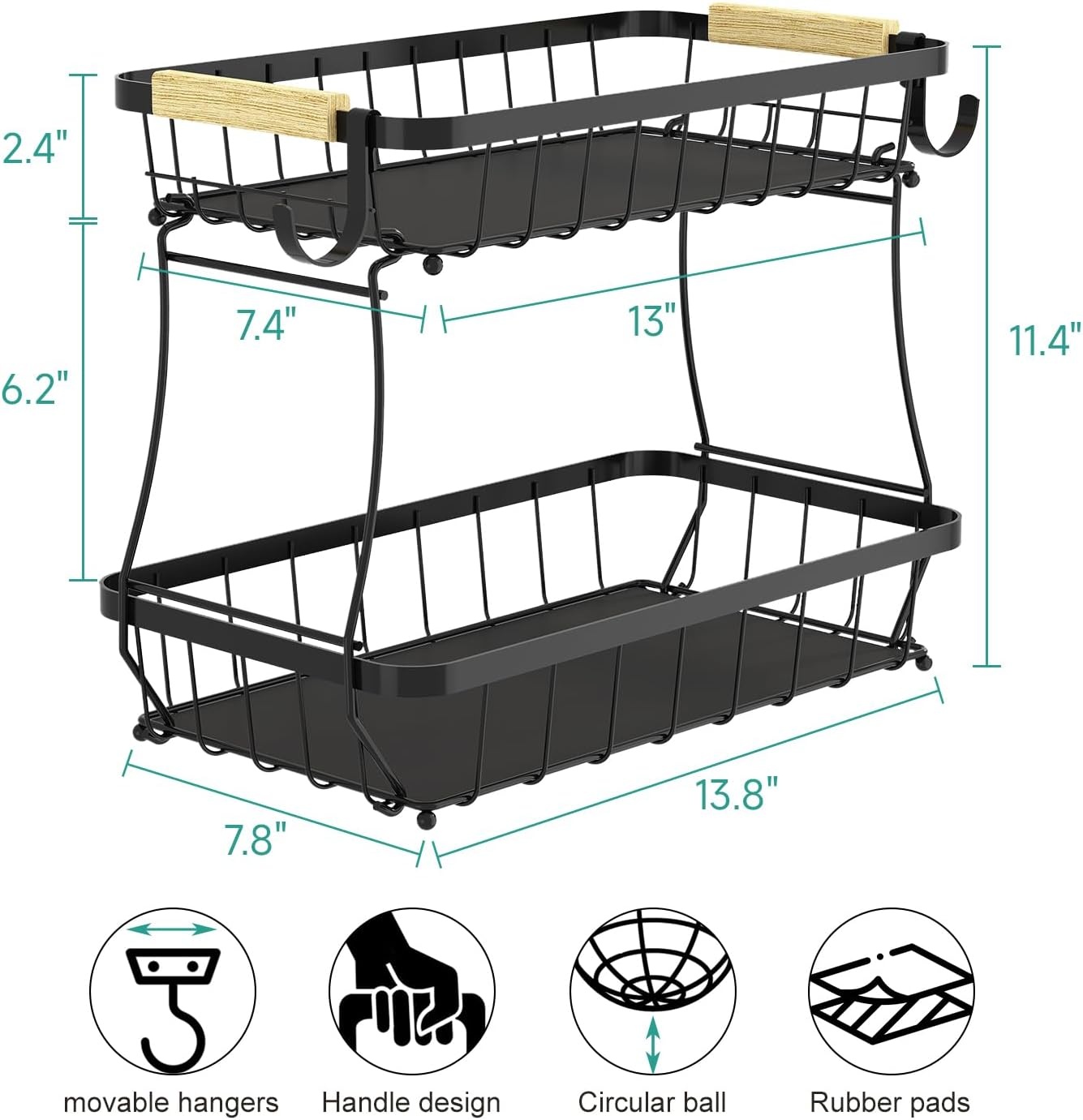 image:imageSevenblue 3 Pack Bathroom Organizers and Storage and 2 Tier Fruit Basket for Kitchen with 2 Banana Hangers
