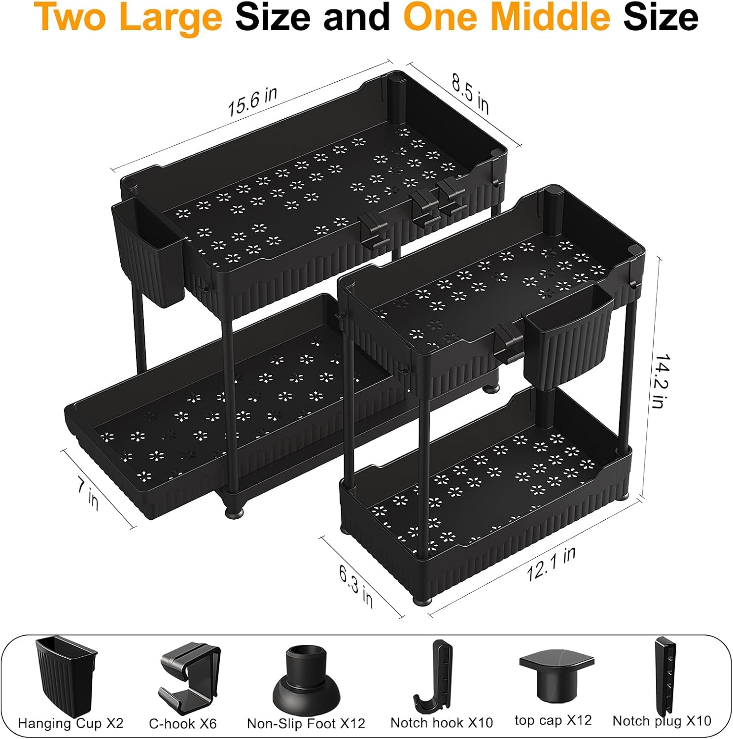 image:imageSevenblue 3 Pack Bathroom Organizers and Storage and 2 Tier Fruit Basket for Kitchen with 2 Banana Hangers