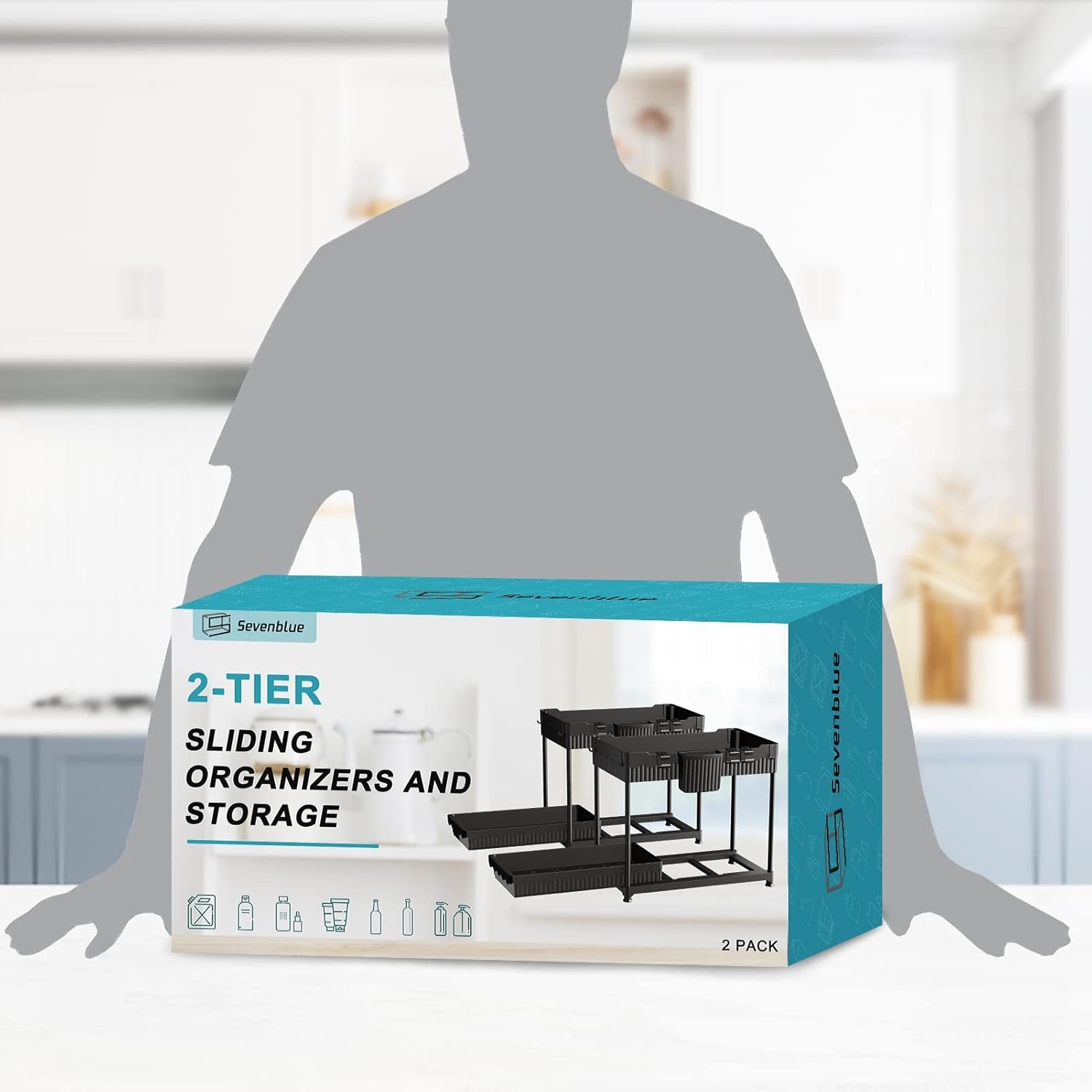image:imageSevenblue 3 Pack MultiPurpose PullOut Storage Organizers 2Tier LShaped Under SinkCabinet Organizers and Storage for Bathroom amp Kitchen Black 1285 InchesDeepBlack