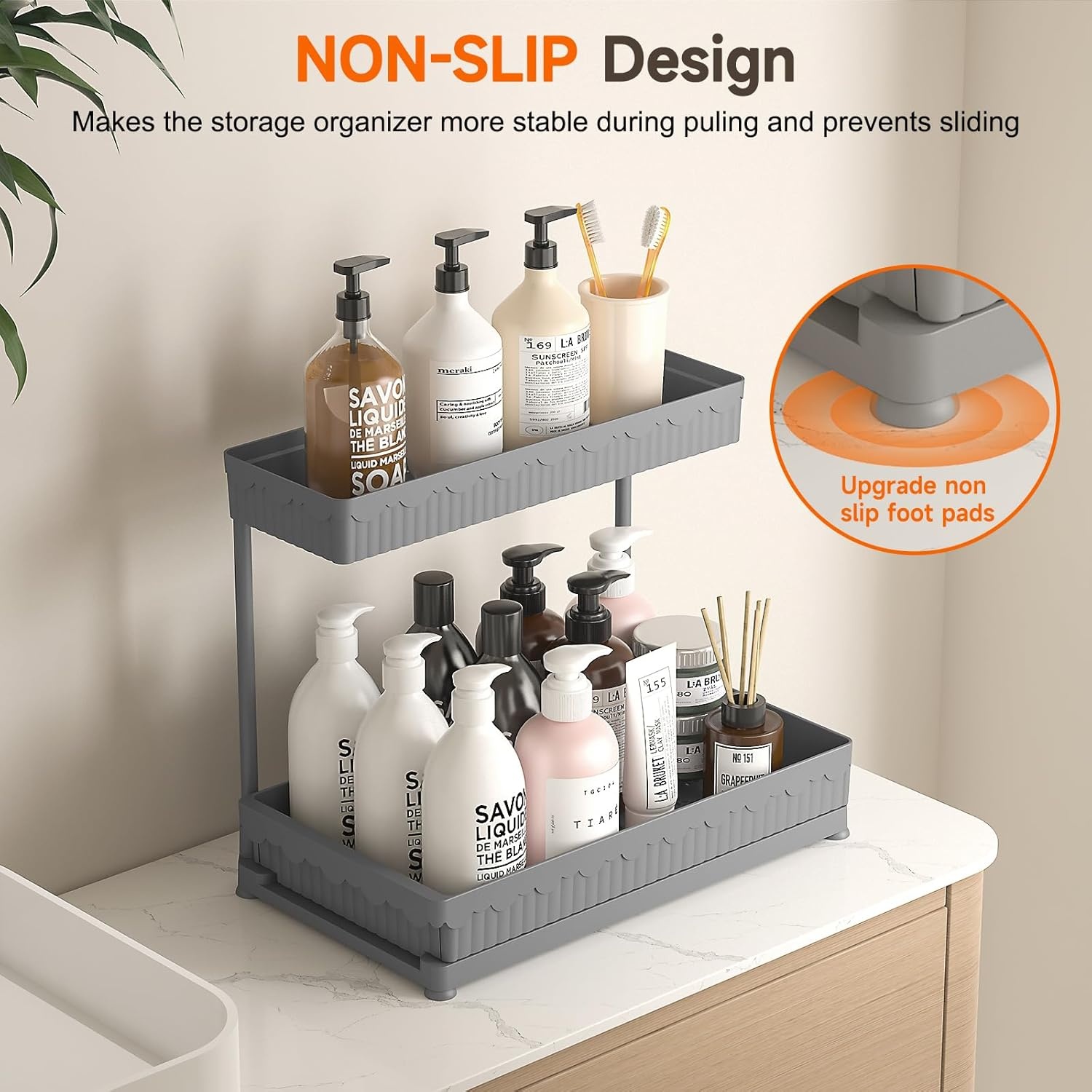 image:imageSevenblue 3 Pack MultiPurpose PullOut Storage Organizers 2Tier LShaped Under SinkCabinet Organizers and Storage for Bathroom amp Kitchen Black 1285 InchesGray