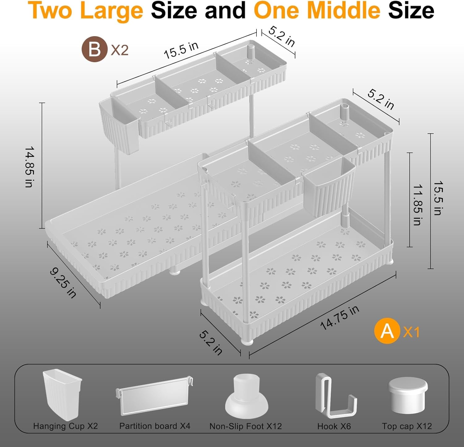 image:imageSevenblue 3 Pack MultiPurpose PullOut Storage Organizers 2Tier LShaped Under SinkCabinet Organizers and Storage for Bathroom amp Kitchen Black 1285 InchesWhite