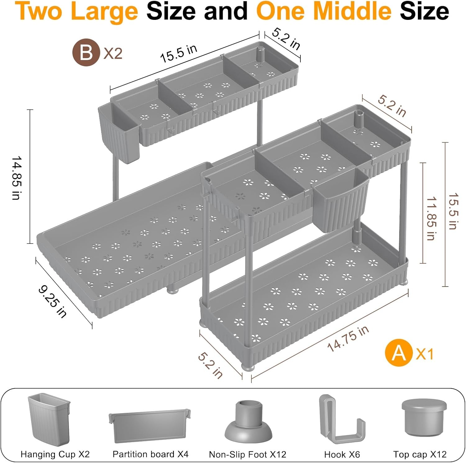 image:imageSevenblue 3 Pack MultiPurpose PullOut Storage Organizers 2Tier LShaped Under SinkCabinet Organizers and Storage for Bathroom amp Kitchen Black 1285 InchesGray