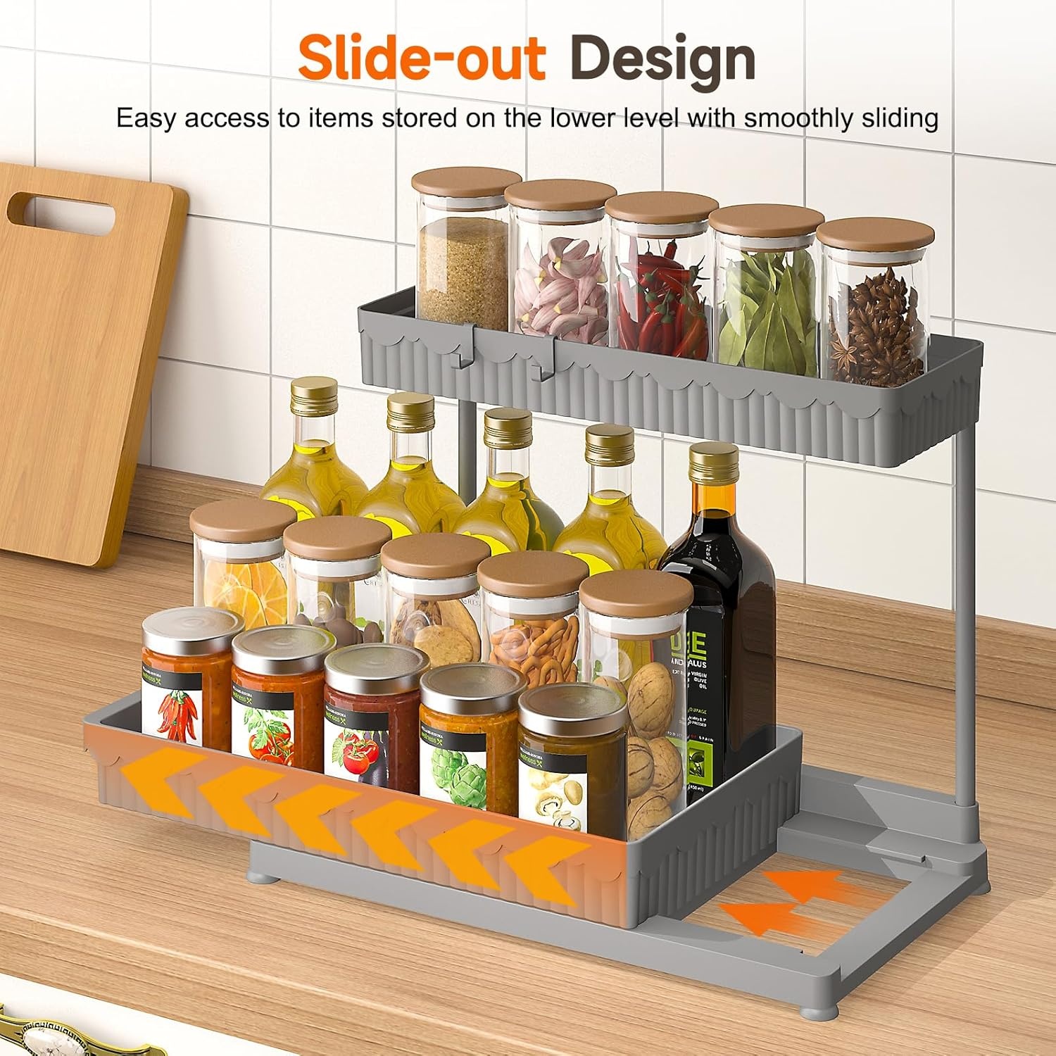 image:imageSevenblue 3 Pack MultiPurpose PullOut Storage Organizers 2Tier LShaped Under SinkCabinet Organizers and Storage for Bathroom amp Kitchen Black 1285 InchesGray