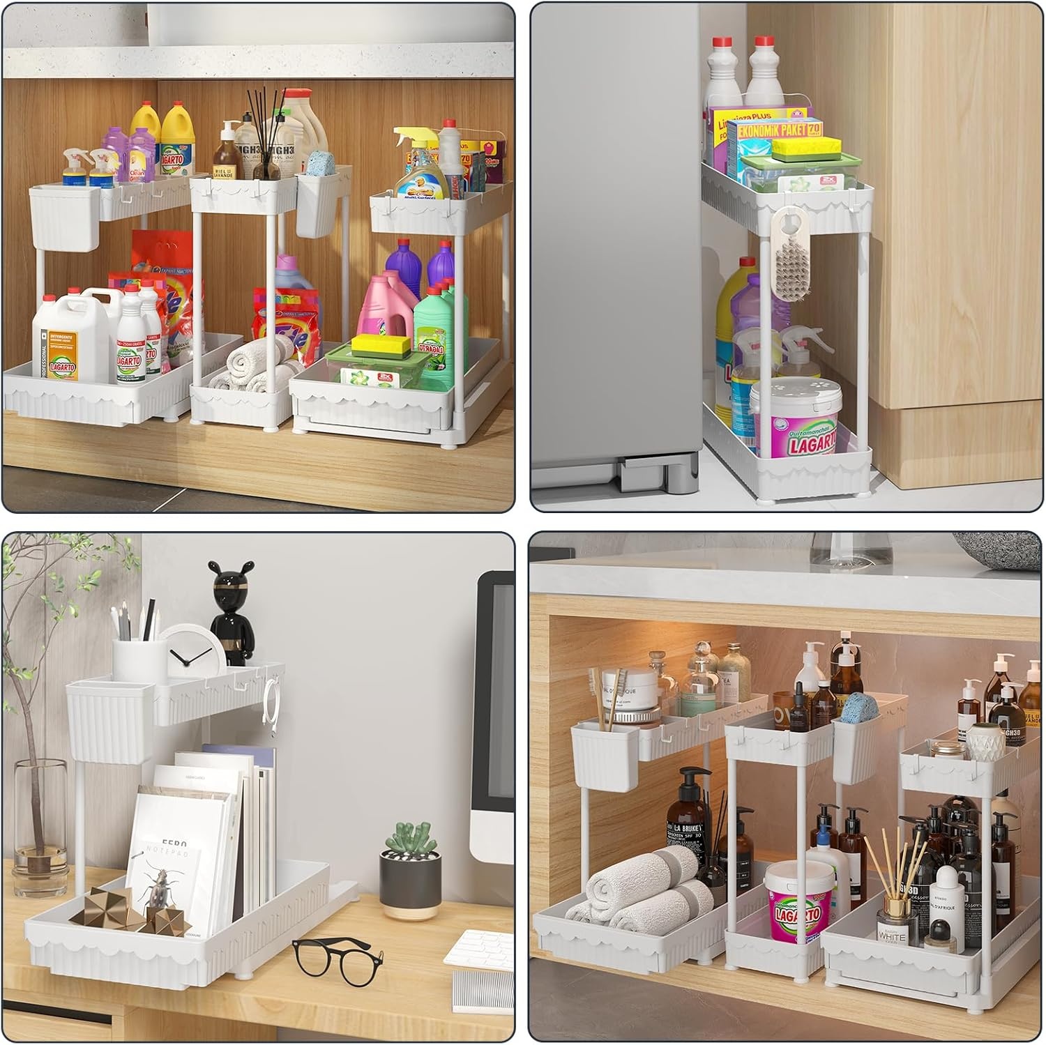 image:imageSevenblue 3 Pack MultiPurpose PullOut Storage Organizers 2Tier LShaped Under SinkCabinet Organizers and Storage for Bathroom amp Kitchen Black 1285 InchesWhite