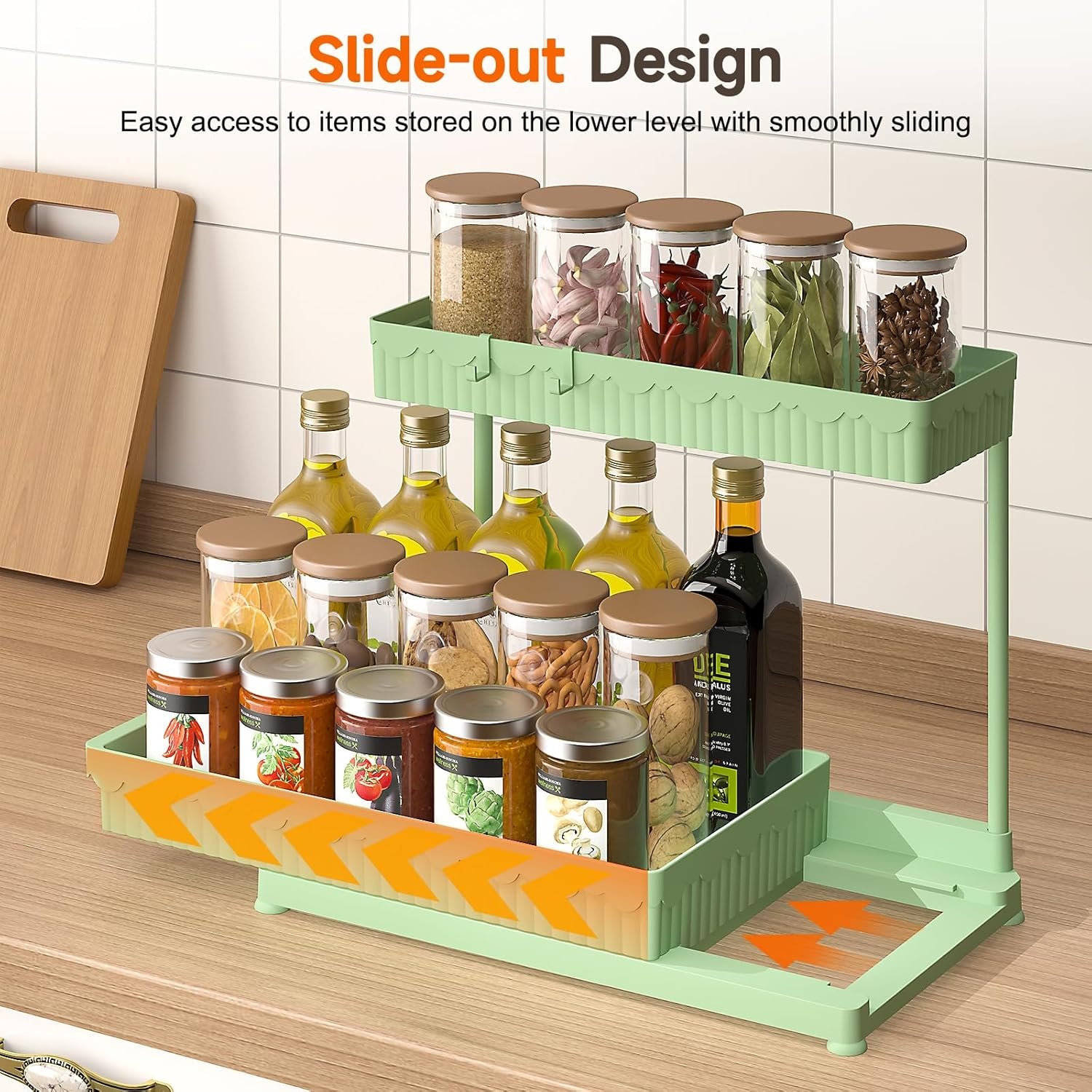 image:imageSevenblue 3 Pack MultiPurpose PullOut Storage Organizers 2Tier LShaped Under SinkCabinet Organizers and Storage for Bathroom amp Kitchen Black 1285 InchesGreen