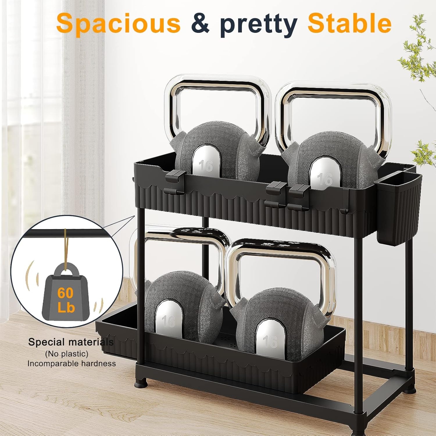 image:imageSevenblue 3 Pack MultiPurpose PullOut Storage Organizers 2Tier LShaped Under SinkCabinet Organizers and Storage for Bathroom amp Kitchen Black 1285 InchesDeepBlack