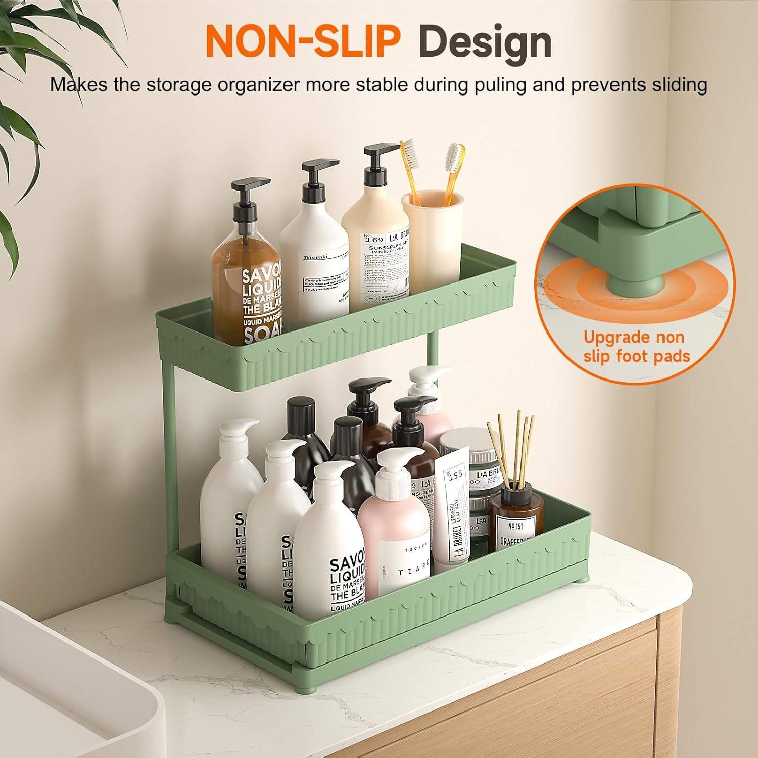 image:imageSevenblue 3 Pack MultiPurpose PullOut Storage Organizers 2Tier LShaped Under SinkCabinet Organizers and Storage for Bathroom amp Kitchen Black 1285 InchesGreen