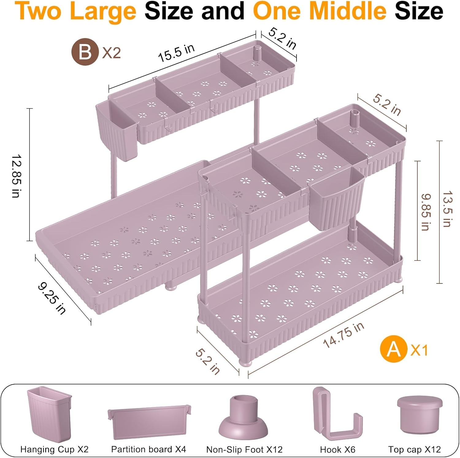 image:imageSevenblue 3 Pack MultiPurpose PullOut Storage Organizers 2Tier LShaped Under SinkCabinet Organizers and Storage for Bathroom amp Kitchen Black 1285 InchesPink