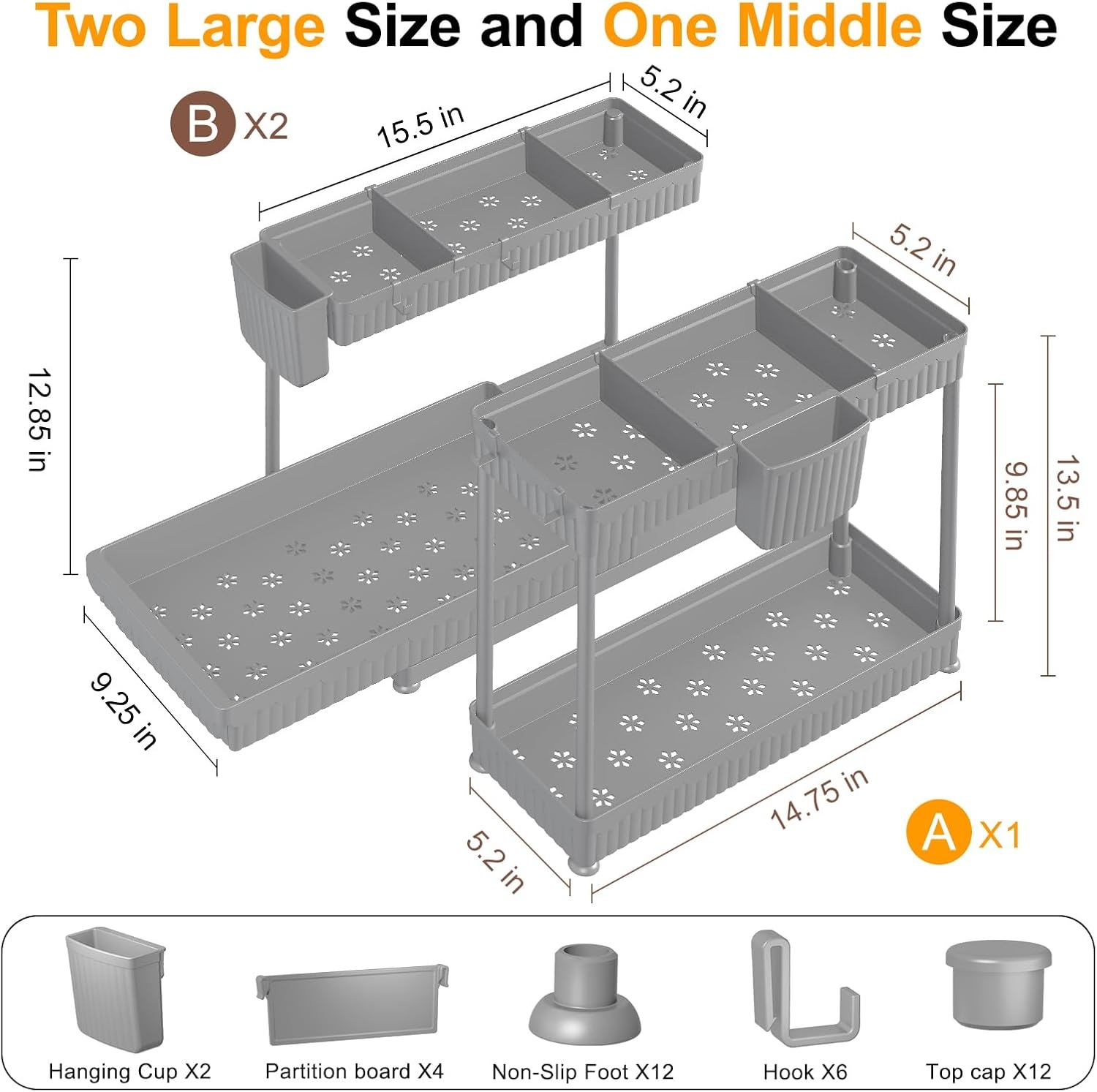 image:imageSevenblue 3 Pack MultiPurpose PullOut Storage Organizers 2Tier LShaped Under SinkCabinet Organizers and Storage for Bathroom amp Kitchen Black 1285 InchesGray