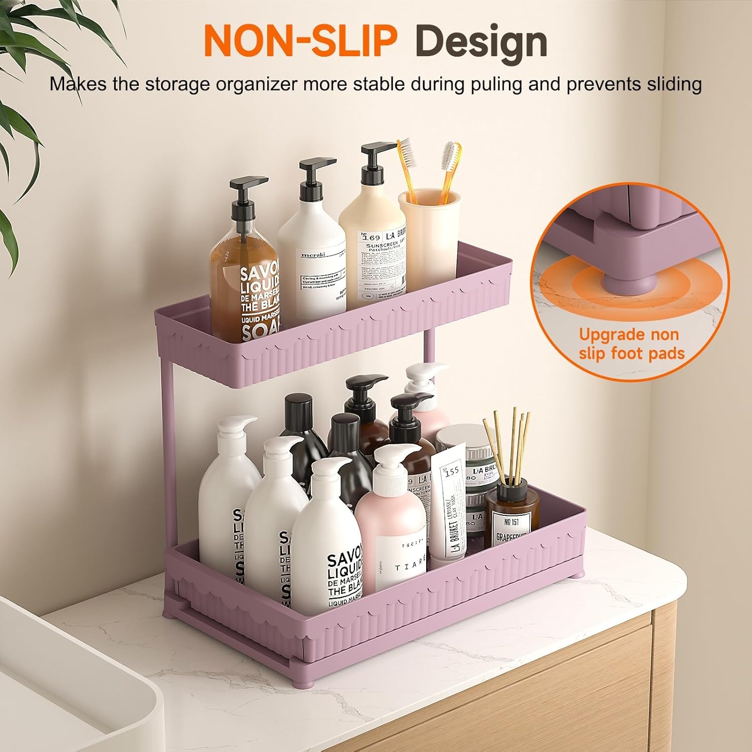 image:imageSevenblue 3 Pack MultiPurpose PullOut Storage Organizers 2Tier LShaped Under SinkCabinet Organizers and Storage for Bathroom amp Kitchen Black 1285 InchesPink
