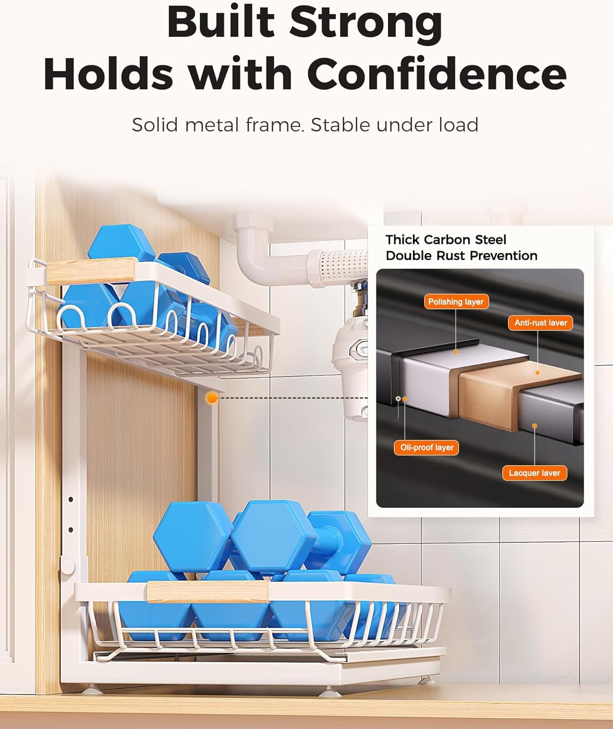 image:imageSevenblue 3 Pack Under Sink Organizer Height Adjustable 2 Tier PullOut Metal Under Kitchen Sink Organizer MultiPurpose Storage Shelves for Kitchen Bathroom Cabinet BlackWhite
