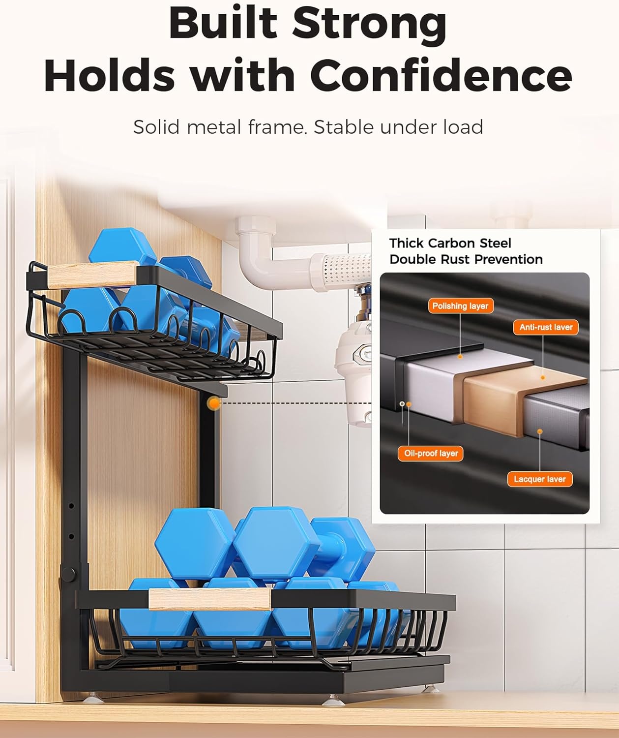 image:imageSevenblue 3 Pack Under Sink Organizer Height Adjustable 2 Tier PullOut Metal Under Kitchen Sink Organizer MultiPurpose Storage Shelves for Kitchen Bathroom Cabinet BlackBlack