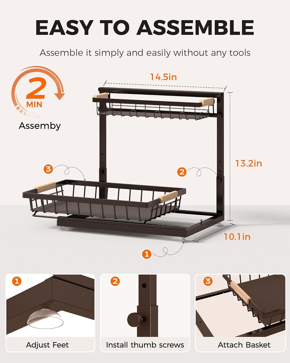 image:imageSevenblue 3 Pack Under Sink Organizer Height Adjustable 2 Tier PullOut Metal Under Kitchen Sink Organizer MultiPurpose Storage Shelves for Kitchen Bathroom Cabinet BlackBrown