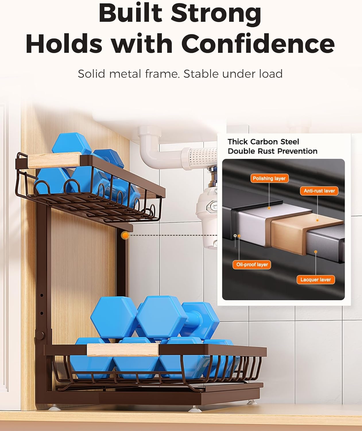 image:imageSevenblue 3 Pack Under Sink Organizer Height Adjustable 2 Tier PullOut Metal Under Kitchen Sink Organizer MultiPurpose Storage Shelves for Kitchen Bathroom Cabinet BlackBrown
