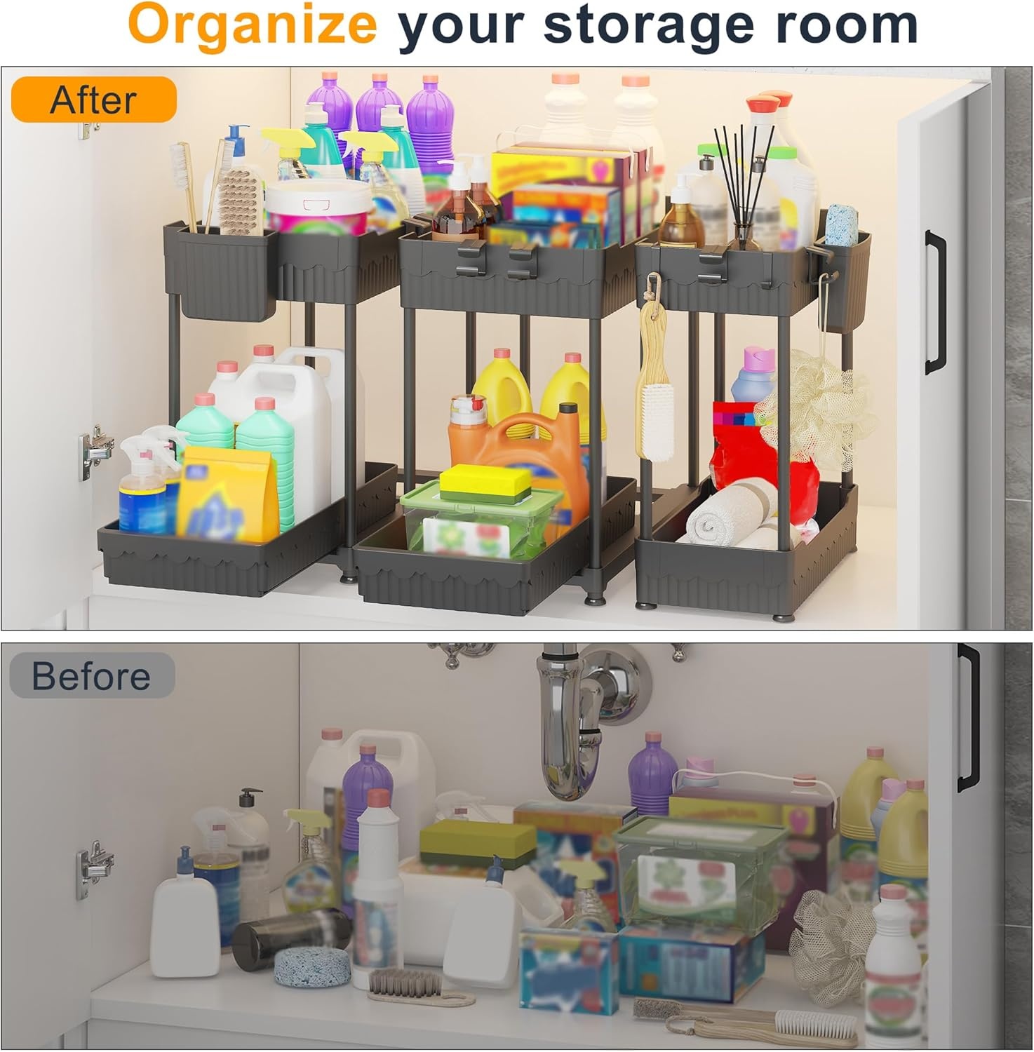 image:imageSevenblue 3 Pack Under Sink Organizers Stuffed Animal Storage with 3 Removable Bins