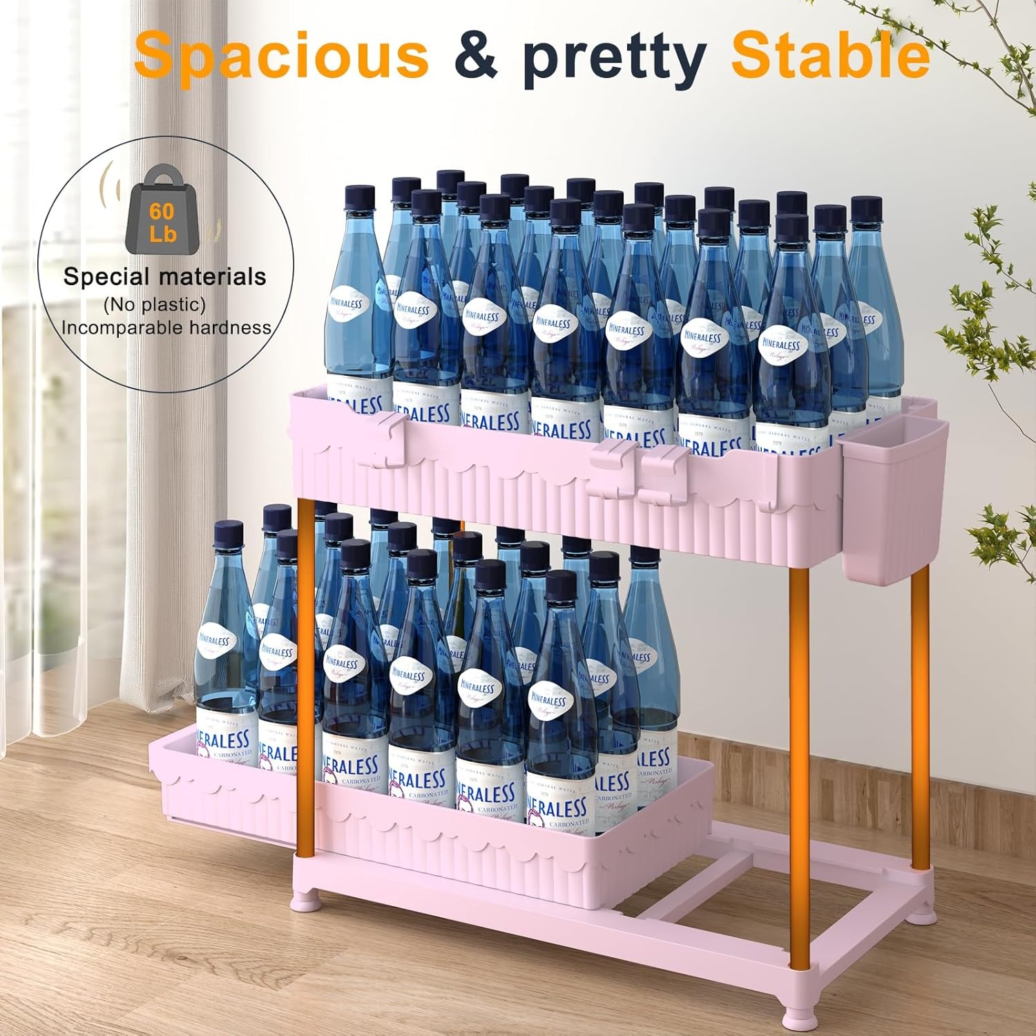 image:imageSevenblue 3 Pack Under Sink Organizers2Tier MultiUse Kitchen and Bathroom Organizers and Storage with Sliding DrawersBathroom Cabinet Organizer Black 128 InchPink