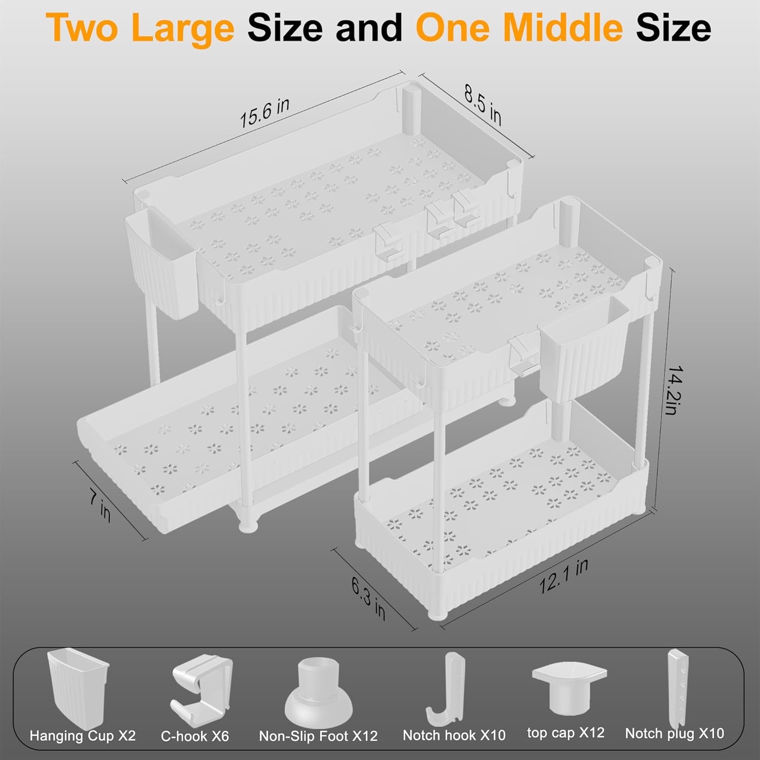 image:imageSevenblue 3 Pack Under Sink Organizers2Tier MultiUse Kitchen and Bathroom Organizers and Storage with Sliding DrawersBathroom Cabinet Organizer Black 128 InchWhite