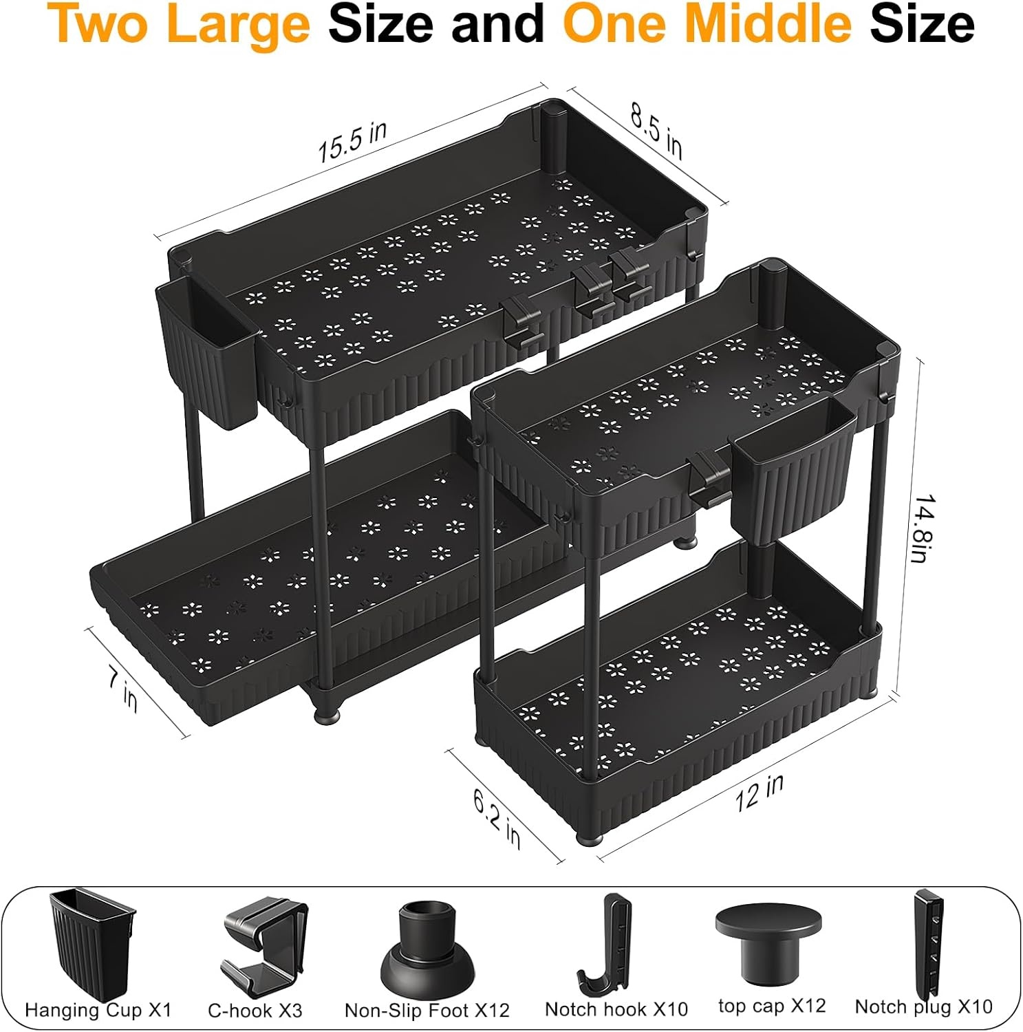 image:imageSevenblue 3 Pack Under Sink Organizers2Tier MultiUse Kitchen and Bathroom Organizers and Storage with Sliding DrawersBathroom Cabinet Organizer Black 128 InchBlack