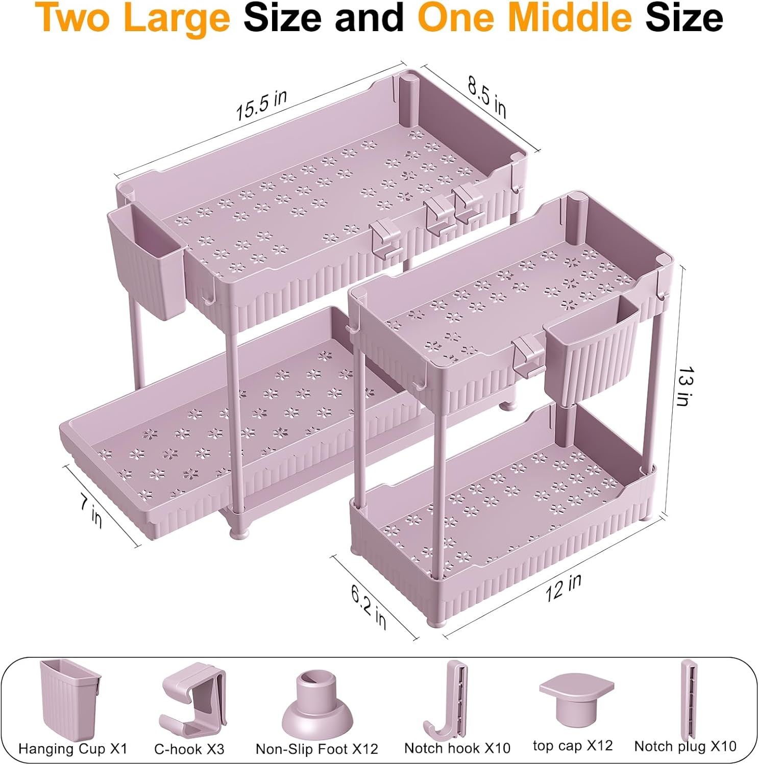 image:imageSevenblue 3 Pack Under Sink Organizers2Tier MultiUse Kitchen and Bathroom Organizers and Storage with Sliding DrawersBathroom Cabinet Organizer Black 128 InchPink