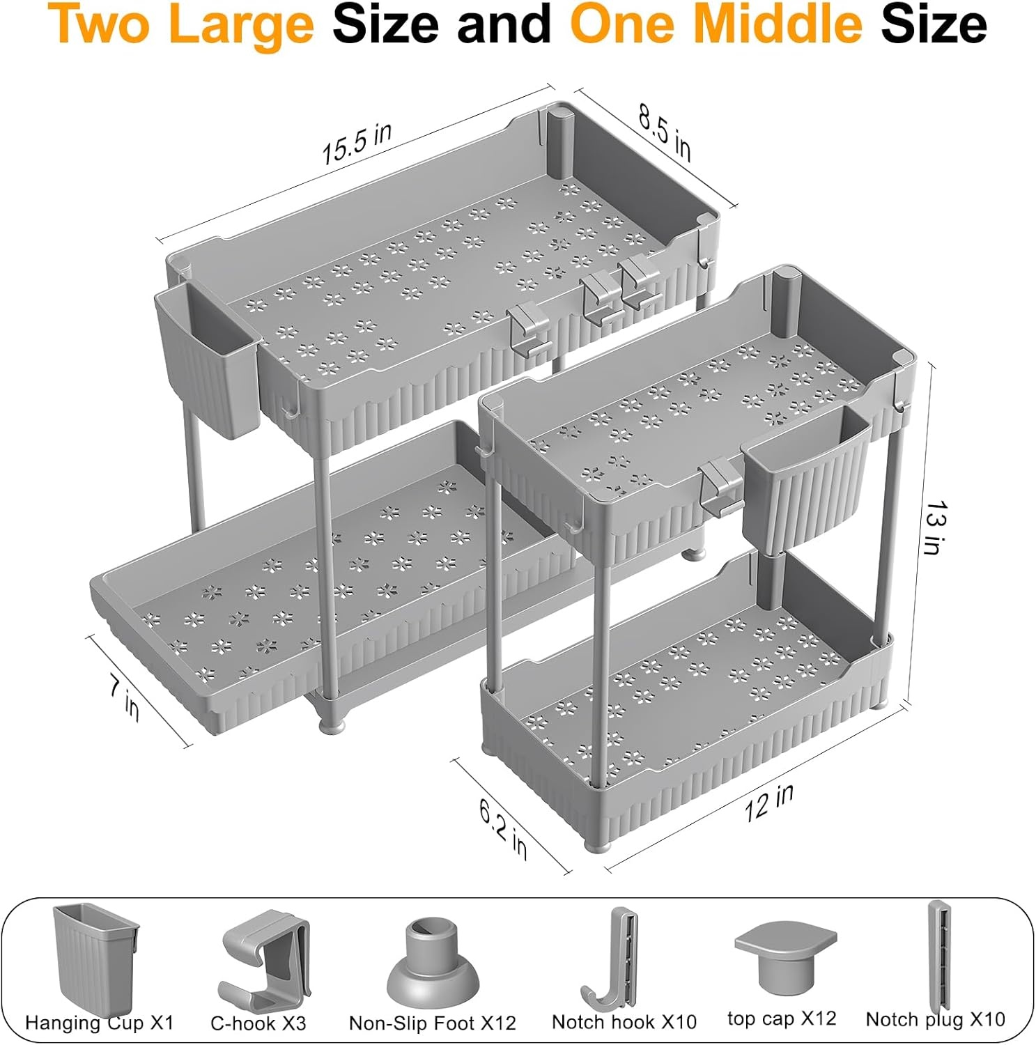 image:imageSevenblue 3 Pack Under Sink Organizers2Tier MultiUse Kitchen and Bathroom Organizers and Storage with Sliding DrawersBathroom Cabinet Organizer Black 128 InchGray