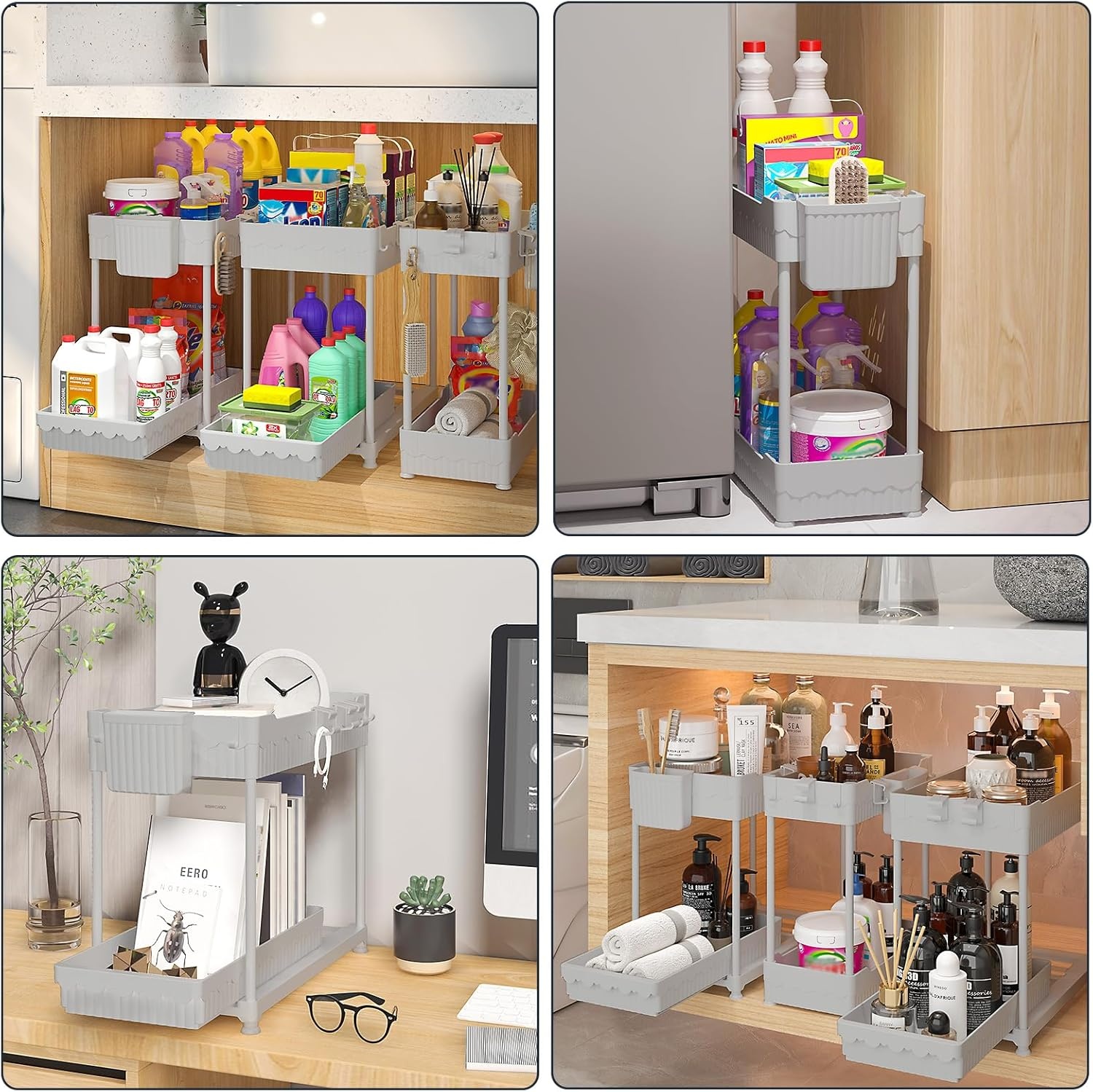 image:imageSevenblue 3 Pack Under Sink Organizers2Tier MultiUse Kitchen and Bathroom Organizers and Storage with Sliding DrawersBathroom Cabinet Organizer Black 128 InchGray