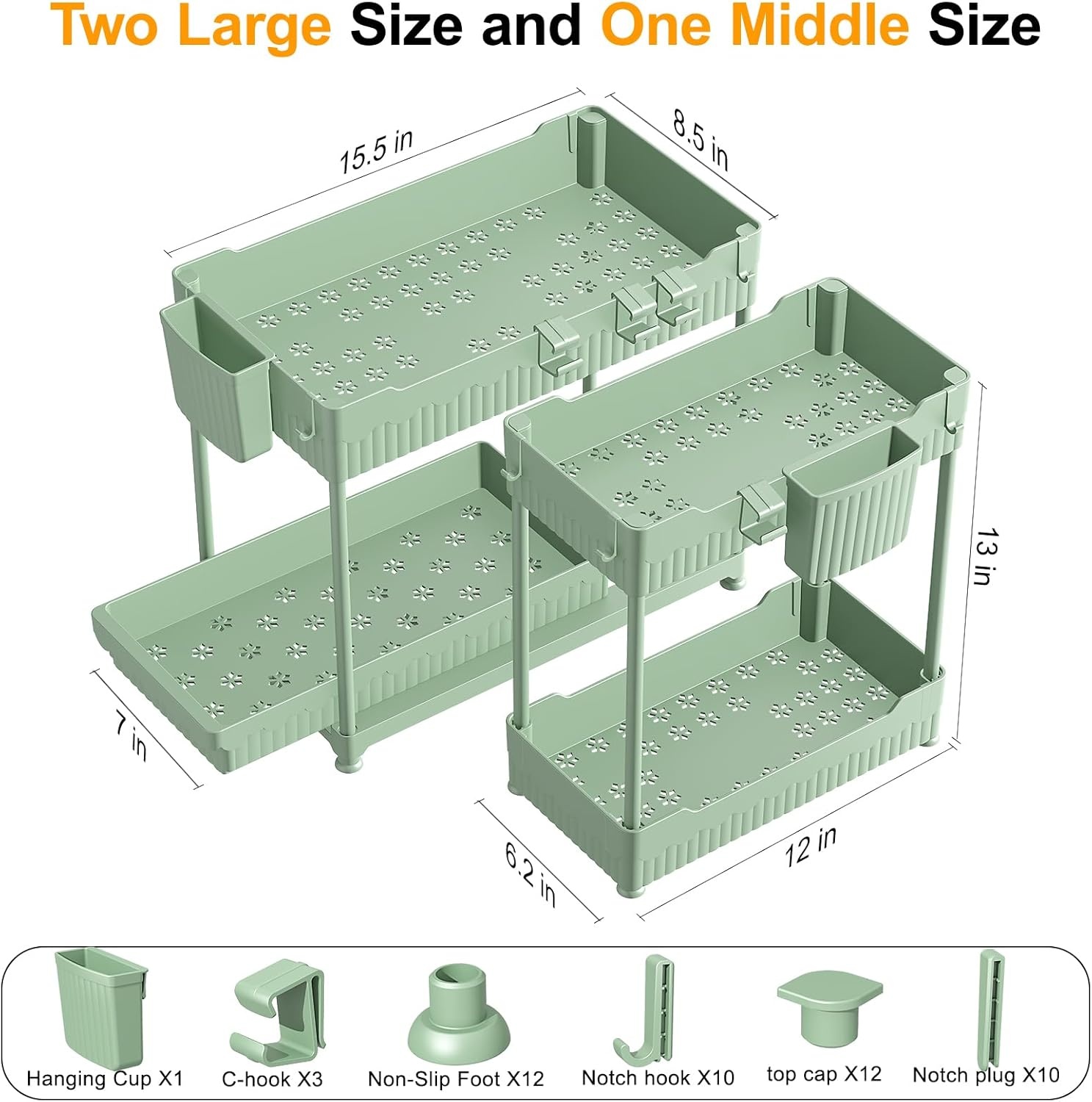 image:imageSevenblue 3 Pack Under Sink Organizers2Tier MultiUse Kitchen and Bathroom Organizers and Storage with Sliding DrawersBathroom Cabinet Organizer Black 128 InchGreen