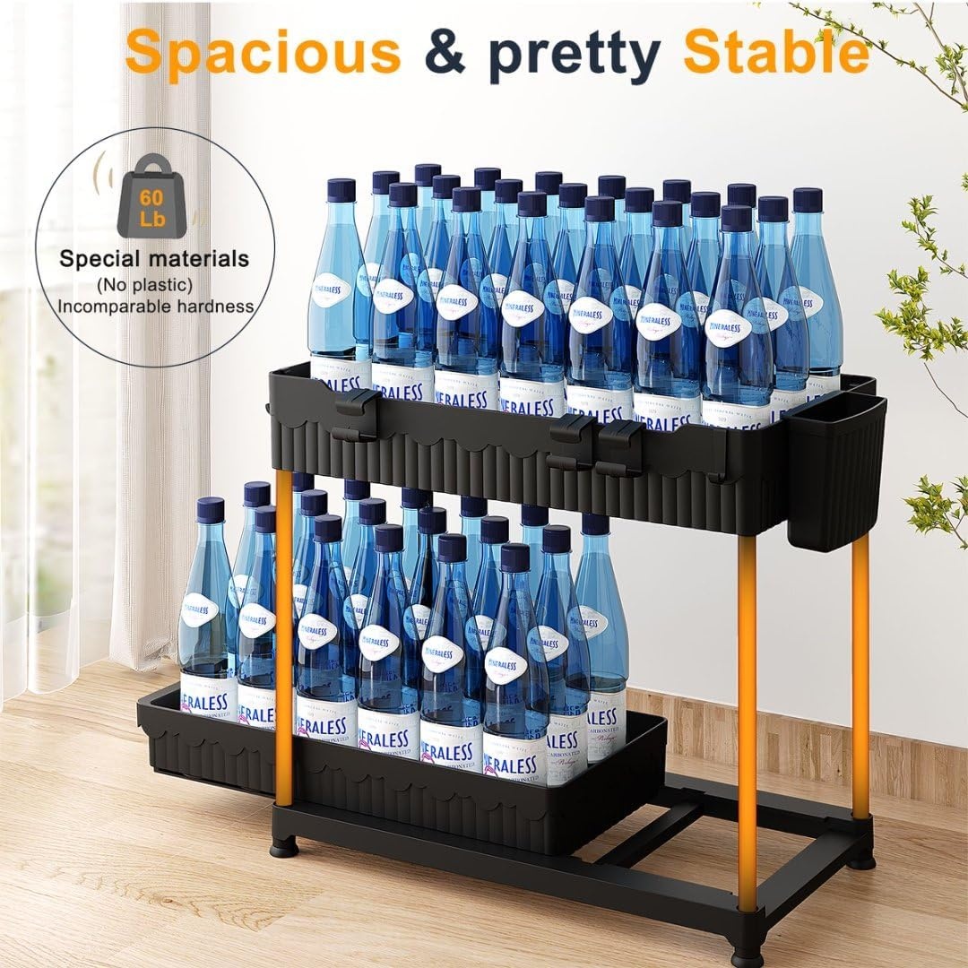 image:imageSevenblue 3 Tier Wooden Fruit Basket with 2 Mobile Banana Holders Height Adjustable 2 Packs Under Sink Organizer