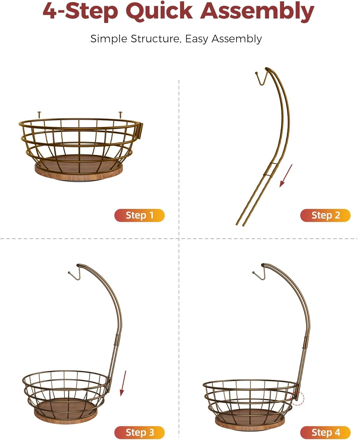 image:imageSevenblue 360Rotating Fruit Basket for Kitchen Counter with Upgraded Banana Hanger 2026 Pro Metal Countertop Fruit and Vegetable Basket Bowl Storage with Wooden NonSlip Base BlackBrown