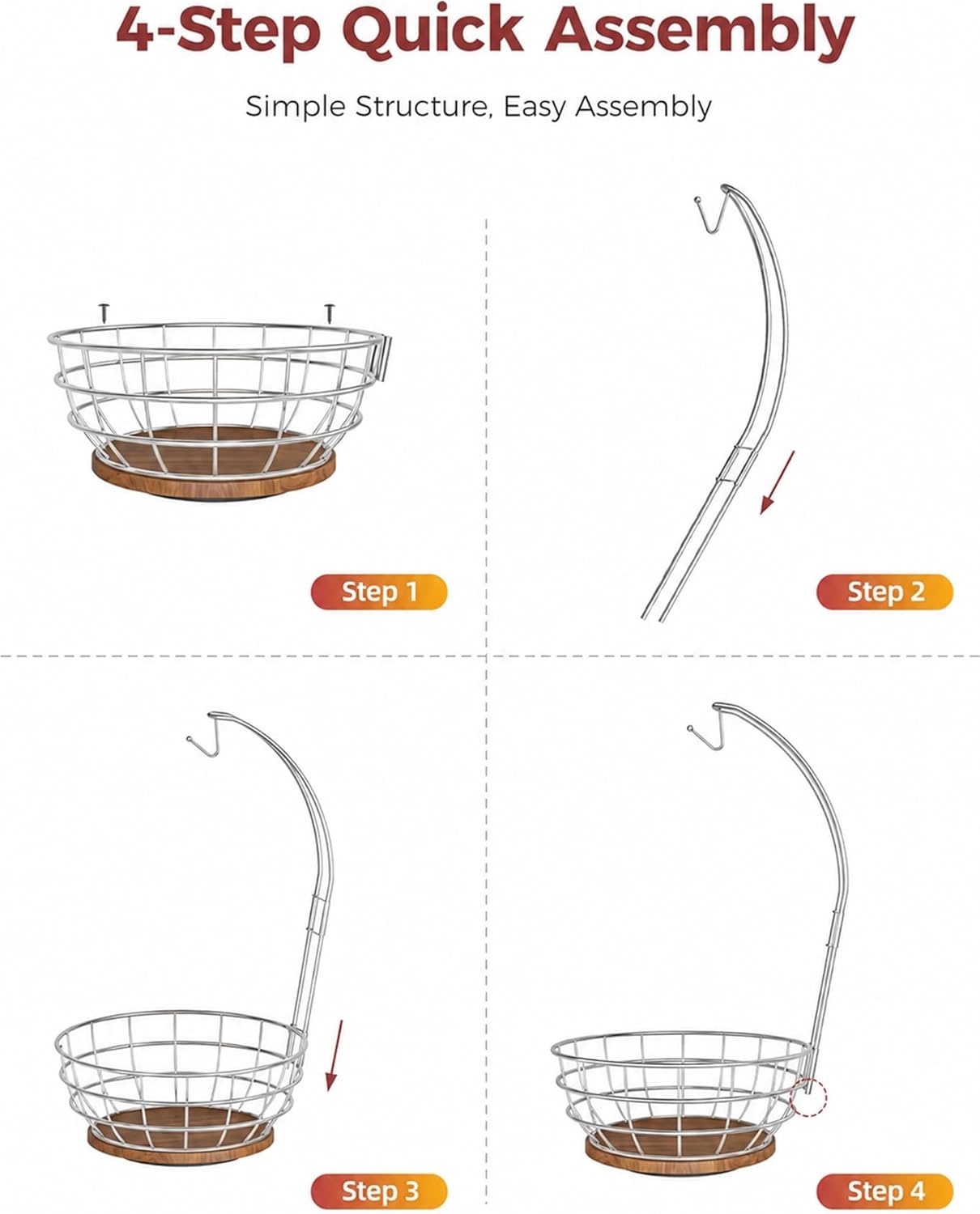 image:imageSevenblue 360Rotating Fruit Basket for Kitchen Counter with Upgraded Banana Hanger 2026 Pro Metal Countertop Fruit and Vegetable Basket Bowl Storage with Wooden NonSlip Base BlackSilver