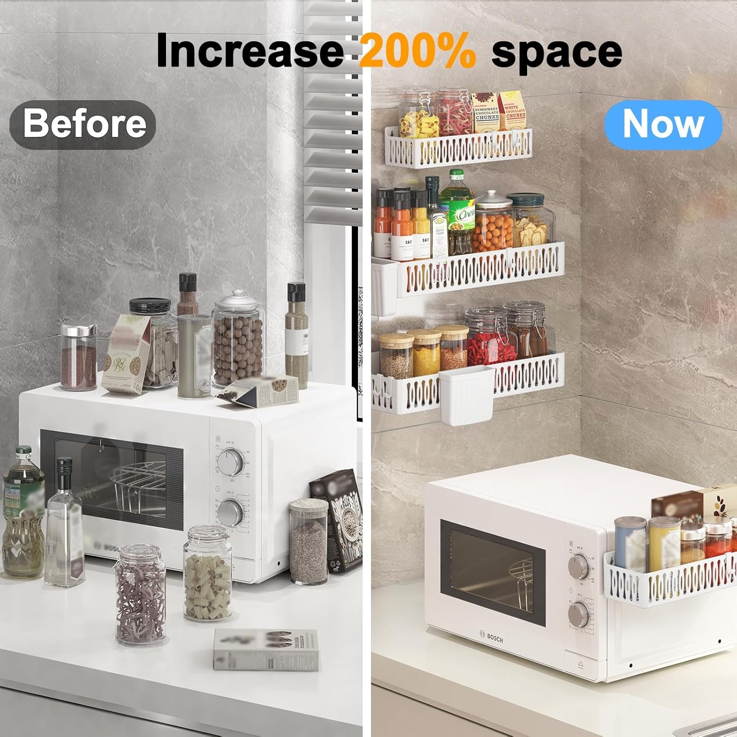 image:imageSevenblue 4 Pack Strong Magnetic Spice Rack for Refrigerator Multipurpose Magnetic Shelf for Fridge with 4 Hooks for Kitchen and Bathroom Organization BlackWhiteold