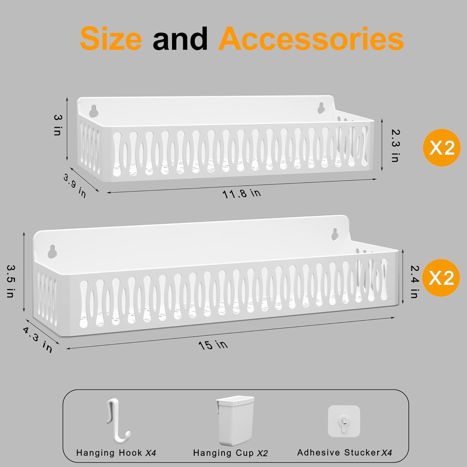 image:imageSevenblue 4 Pack Strong Magnetic Spice Rack for Refrigerator Multipurpose Magnetic Shelf for Fridge with 4 Hooks for kitchen and Bathroom Organization GreyWhiteold