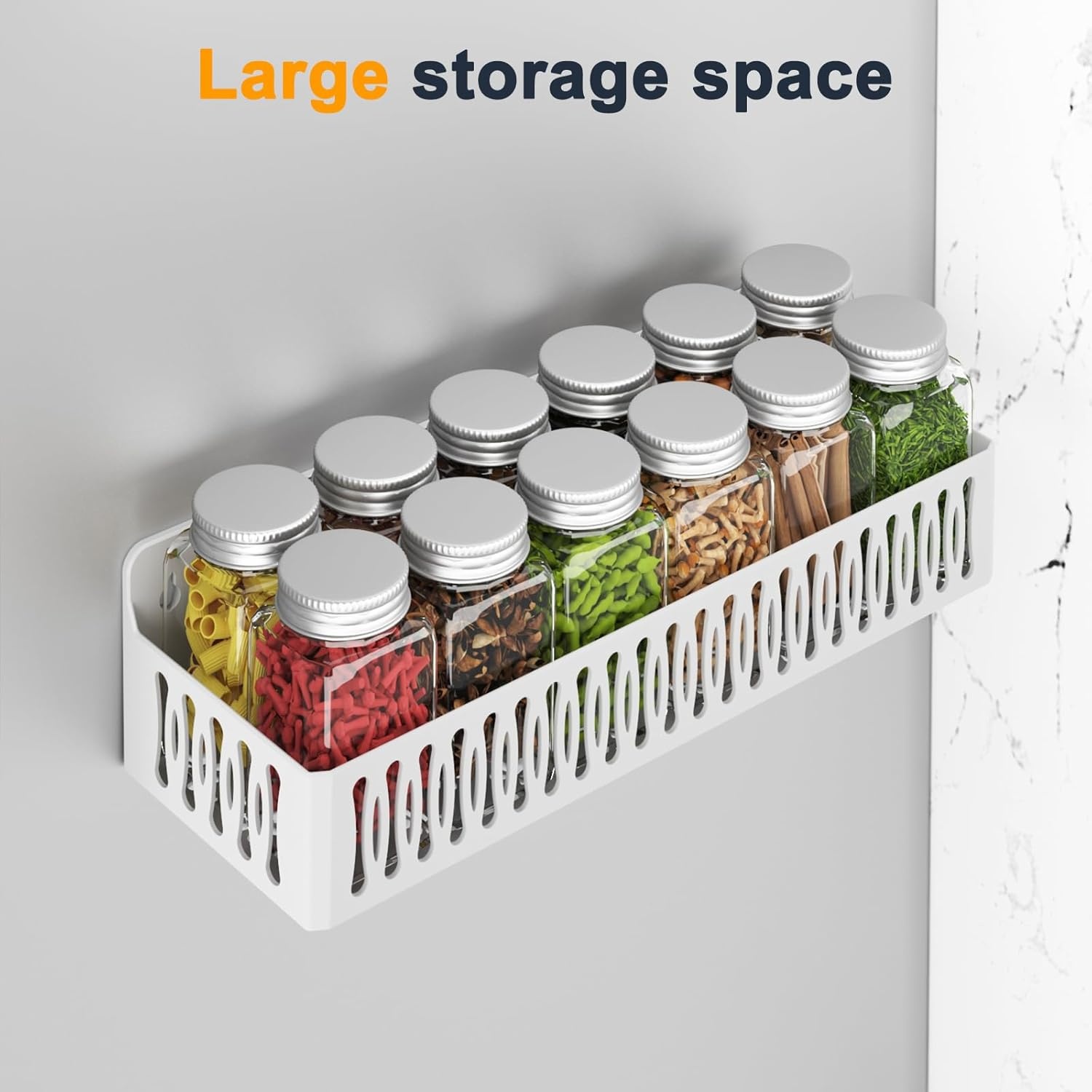 image:imageSevenblue 4 Pack Strong Magnetic Spice Rack for Refrigerator Multipurpose Magnetic Shelf for Fridge with 4 Hooks for kitchen and Bathroom Organization GreyWhiteold