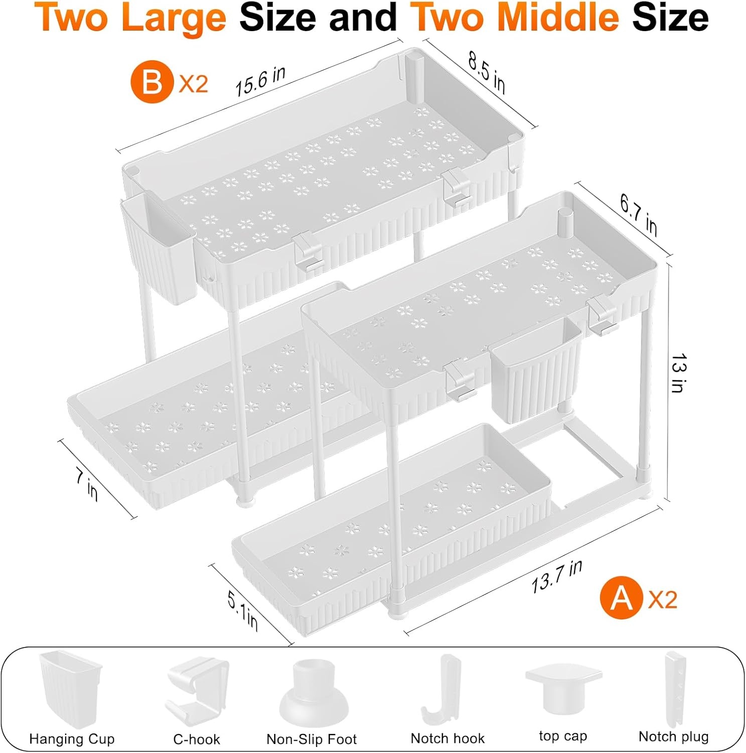 image:imageSevenblue 4 Pack Under Sink Organizer Bathroom Organizers and Storage 2 Tier MultiUse Pull Out Cabinet Organizer with Hang Hooks and Cups Black 4 PackWhite