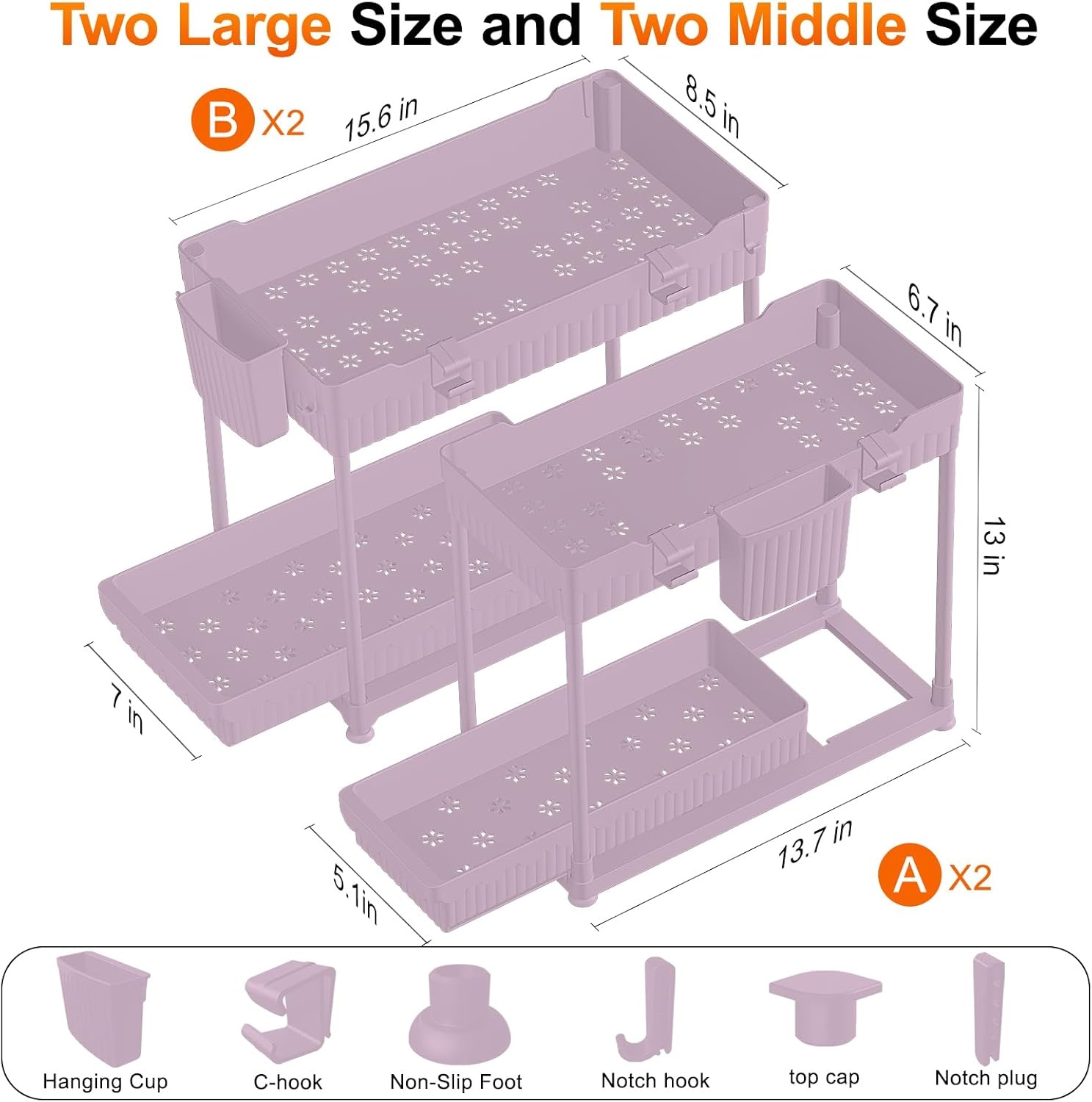 image:imageSevenblue 4 Pack Under Sink Organizer Bathroom Organizers and Storage 2 Tier MultiUse Pull Out Cabinet Organizer with Hang Hooks and Cups Black 4 PackPink