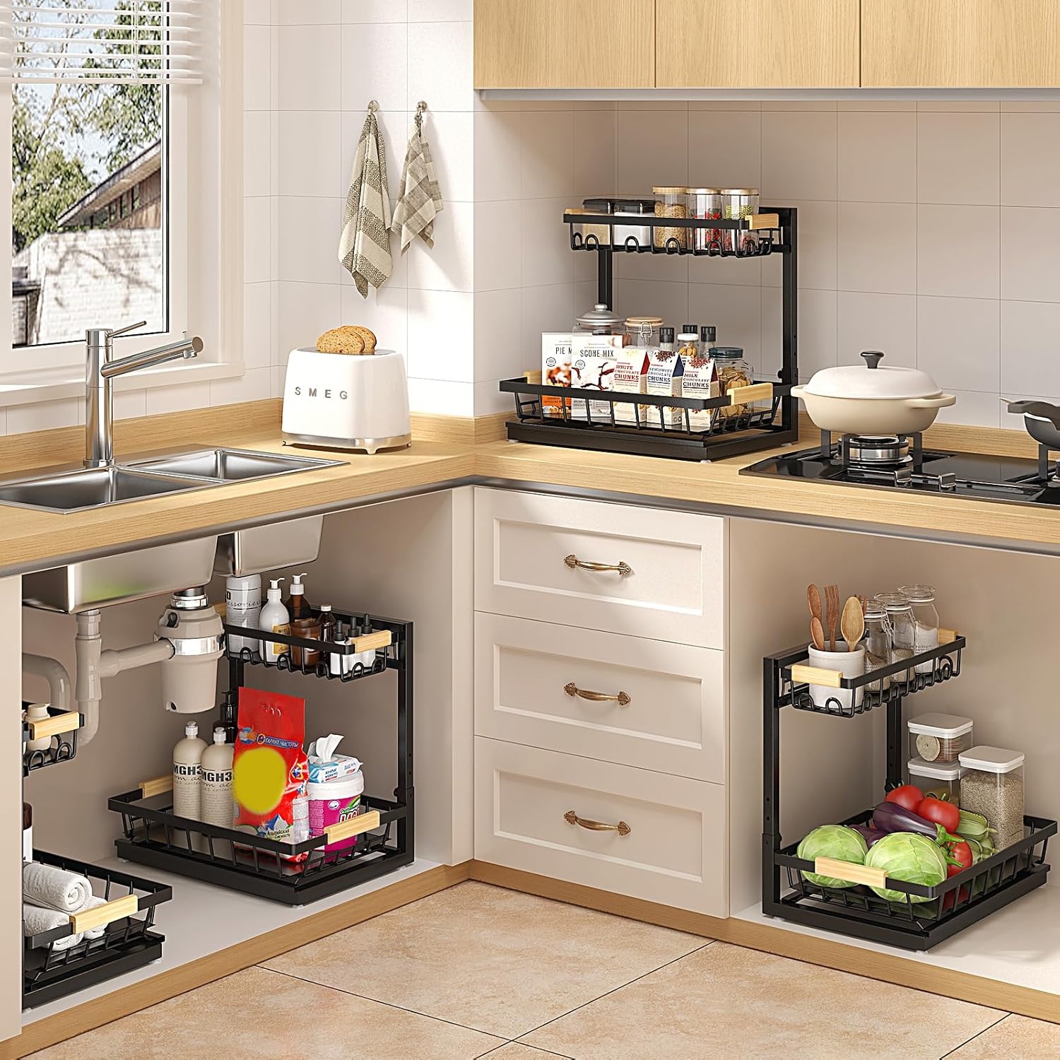 image:imageSevenblue 4 Pack Under Sink Organizer2 Metal High Adjustable 2 Under sink organzire