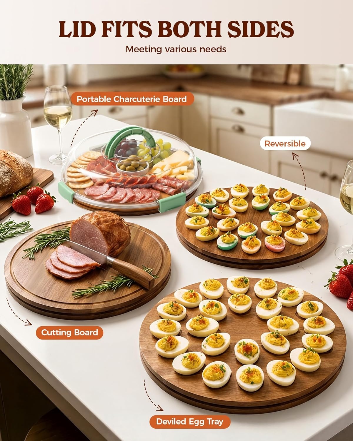 image:imageSevenblue Acacia Wood Deviled Egg Containers with Lid and Handle Portable Deviled Egg Platter for Easter Potlucks amp Party Reversible Charcuterie Board Cutting BoardGreen