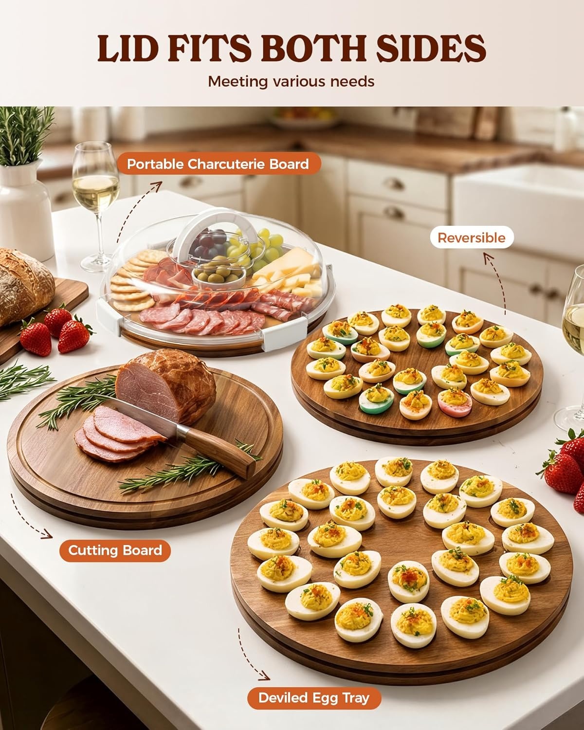 image:imageSevenblue Acacia Wood Deviled Egg Containers with Lid and Handle Portable Deviled Egg Platter for Easter Potlucks amp Party Reversible Charcuterie Board Cutting BoardWhite